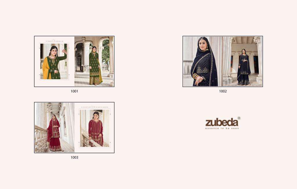 SRIYA BY ZUBEDA 1001 TO 1003 SERIES BEAUTIFUL SHARARA SUITS COLORFUL STYLISH FANCY CASUAL WEAR & ETHNIC WEAR GEORGETTE EMBROIDERED DRESSES AT WHOLESALE PRICE