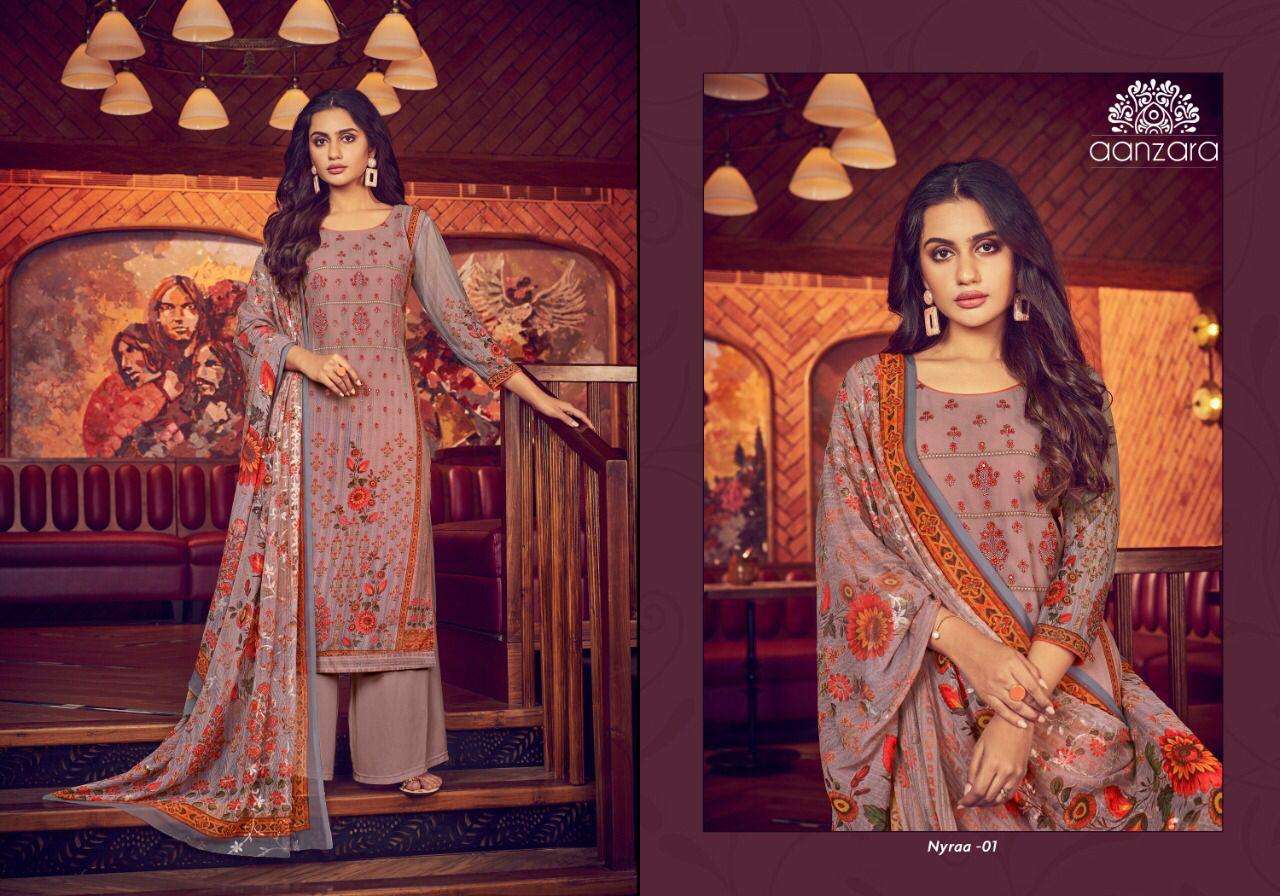 NYRAA SEQUINS BY AANZARA 01 TO 06 SERIES BEAUTIFUL SUITS COLORFUL STYLISH FANCY CASUAL WEAR & ETHNIC WEAR PREMIUM GEORGETTE EMBROIDERED DRESSES AT WHOLESALE PRICE