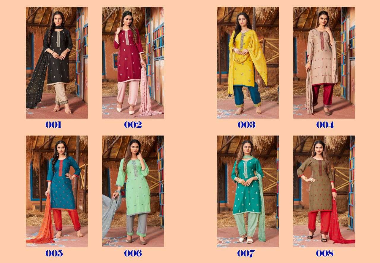 RASHMIKA BY MASTER 001 TO 008 SERIES BEAUTIFUL SUITS COLORFUL STYLISH FANCY CASUAL WEAR & ETHNIC WEAR RAYON WITH WORK DRESSES AT WHOLESALE PRICE