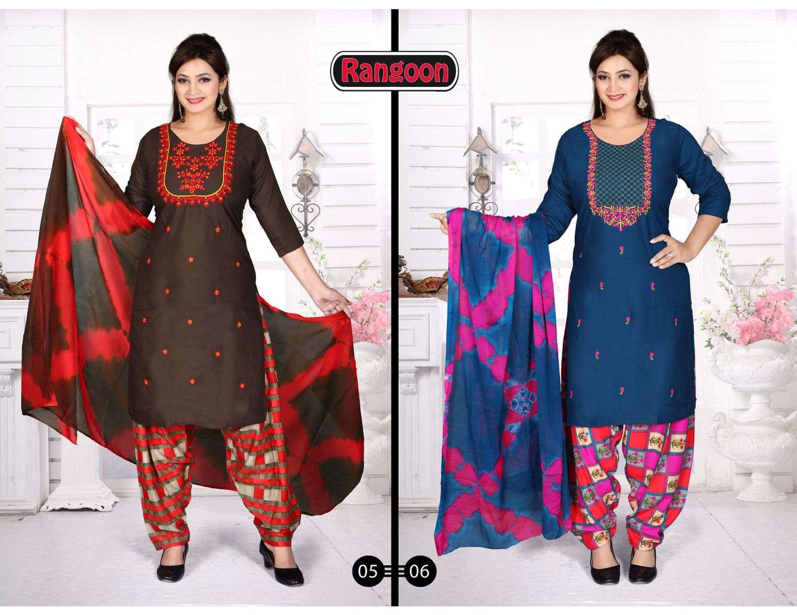 RANGOON BY TRENDY 01 TO 10 SERIES BEAUTIFUL PATIYALA SUITS COLORFUL STYLISH FANCY CASUAL WEAR & ETHNIC WEAR RAYON PRINT DRESSES AT WHOLESALE PRICE