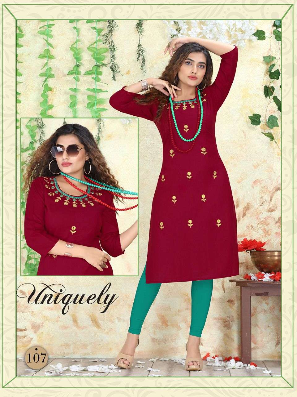 SWARN BY AKHAND JYOT 101 TO 108 SERIES DESIGNER STYLISH FANCY COLORFUL BEAUTIFUL PARTY WEAR & ETHNIC WEAR COLLECTION RAYON EMBROIDERY KURTIS AT WHOLESALE PRICE