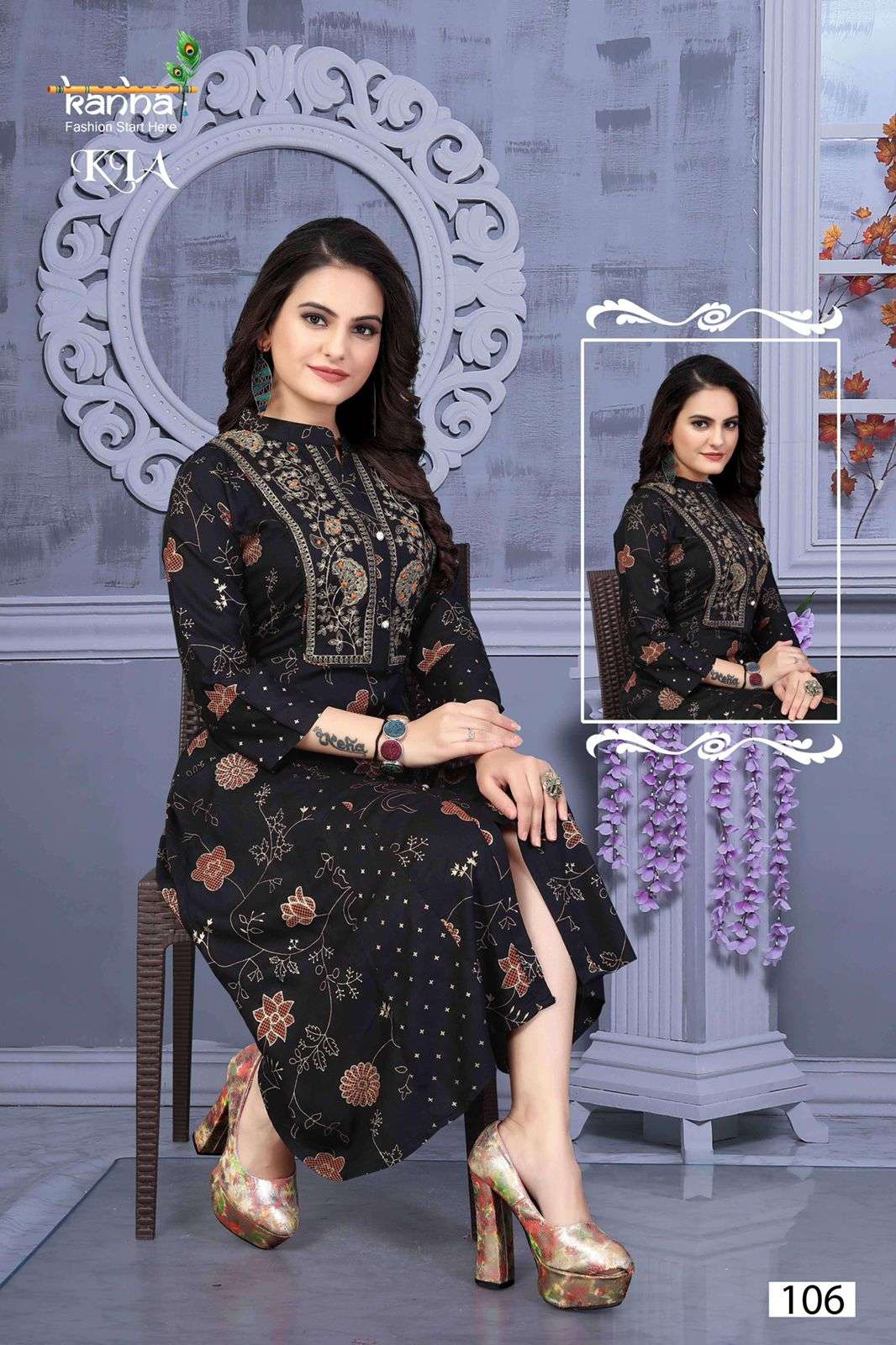 KIA BY KANHA 101 TO 108 SERIES DESIGNER STYLISH FANCY COLORFUL BEAUTIFUL PARTY WEAR & ETHNIC WEAR COLLECTION RAYON WITH WORK KURTIS AT WHOLESALE PRICE