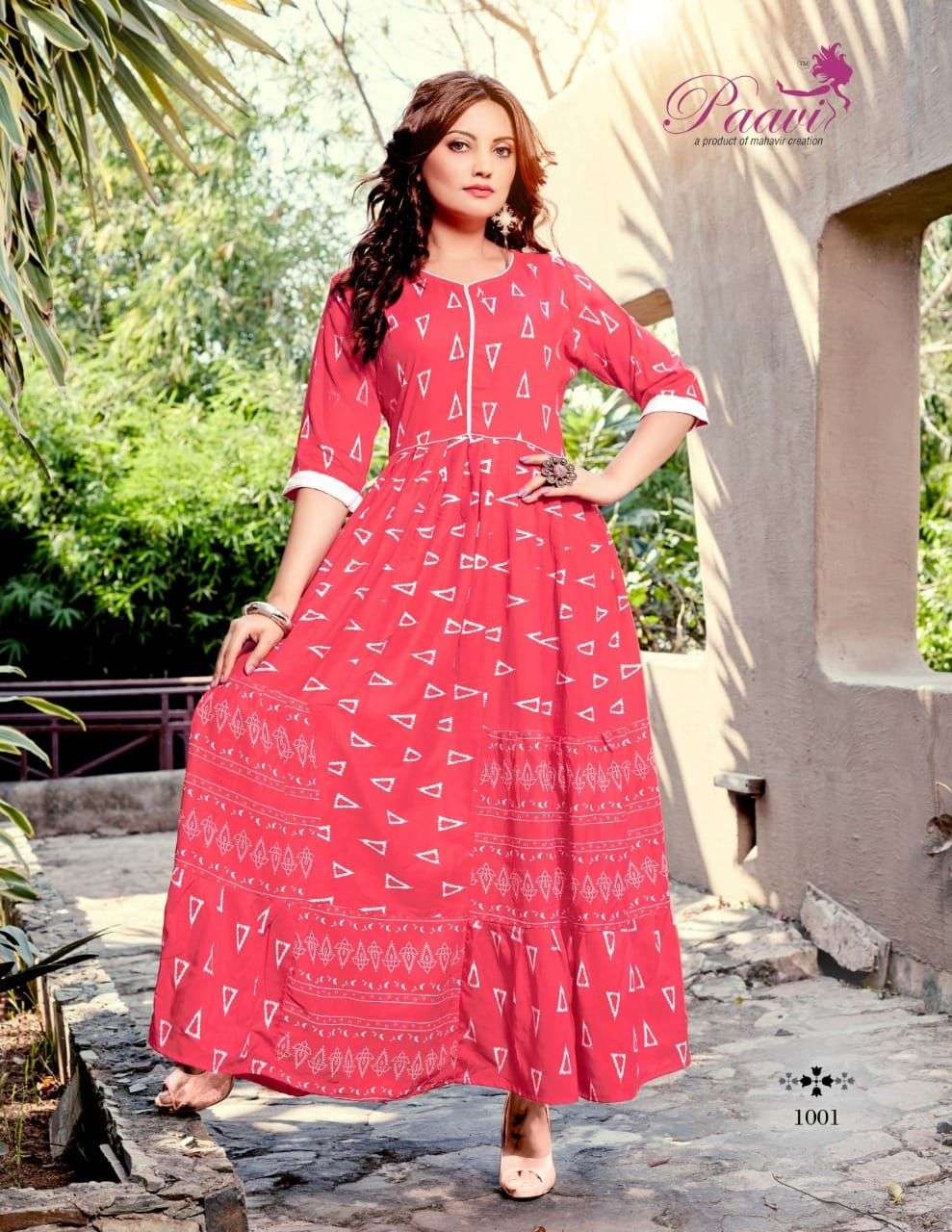 FLERA BY PAAVI 1001 TO 1008 SERIES BEAUTIFUL STYLISH FANCY COLORFUL CASUAL WEAR & ETHNIC WEAR RAYON PRINT GOWNS AT WHOLESALE PRICE