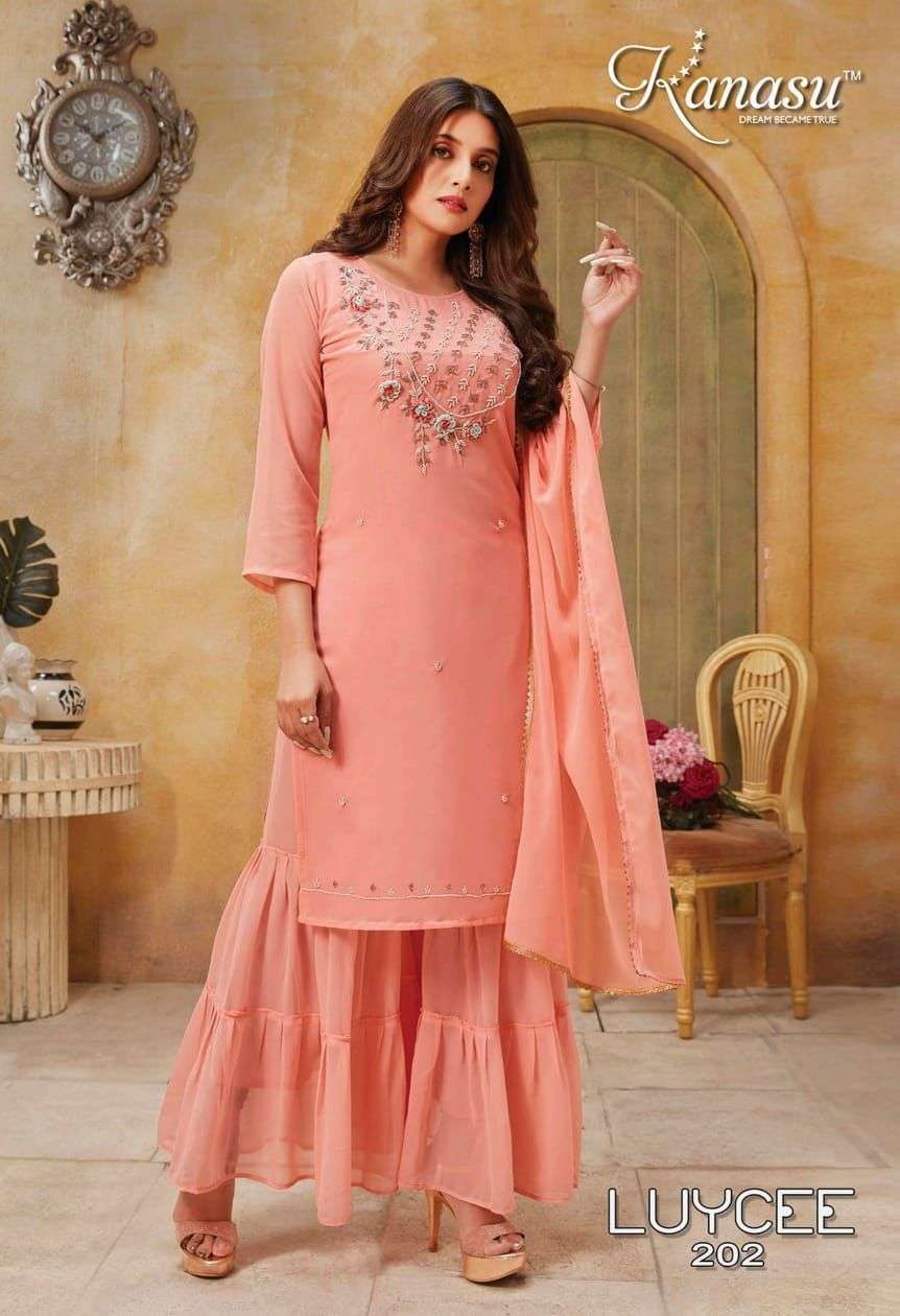 LUYCEE BY KANASU 2001 TO 2008 SERIES BEAUTIFUL SHARARA SUITS COLORFUL STYLISH FANCY CASUAL WEAR & ETHNIC WEAR GEORGETTE DRESSES AT WHOLESALE PRICE