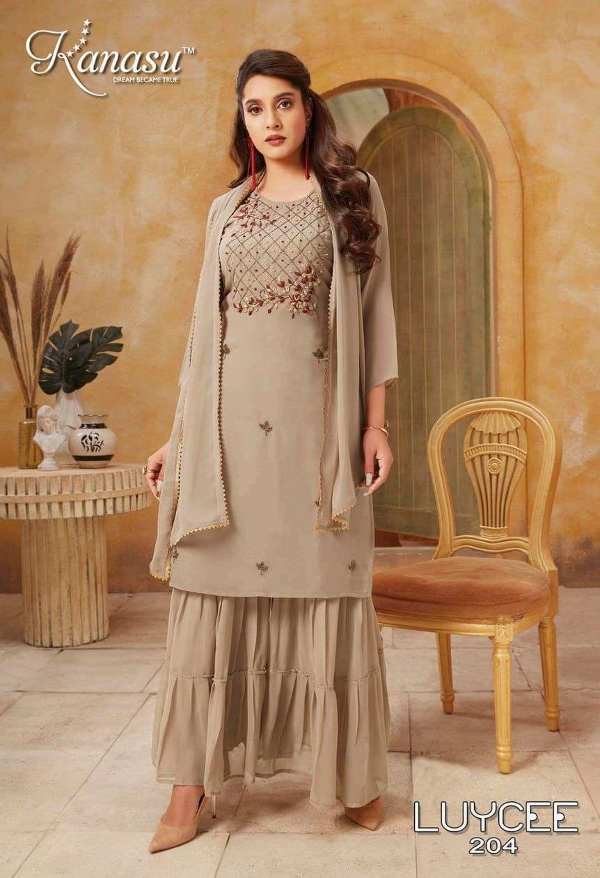 LUYCEE BY KANASU 2001 TO 2008 SERIES BEAUTIFUL SHARARA SUITS COLORFUL STYLISH FANCY CASUAL WEAR & ETHNIC WEAR GEORGETTE DRESSES AT WHOLESALE PRICE