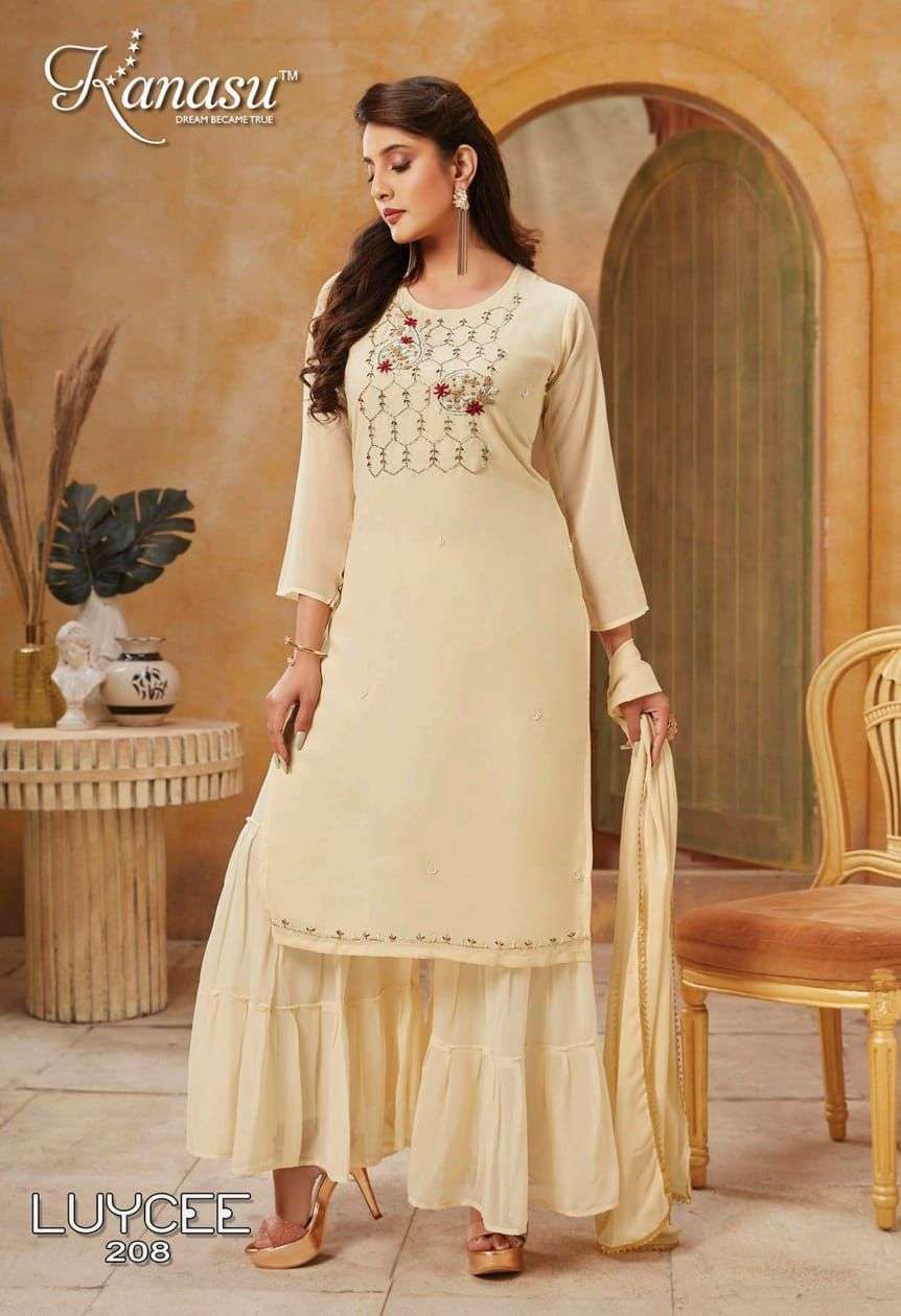 LUYCEE BY KANASU 2001 TO 2008 SERIES BEAUTIFUL SHARARA SUITS COLORFUL STYLISH FANCY CASUAL WEAR & ETHNIC WEAR GEORGETTE DRESSES AT WHOLESALE PRICE