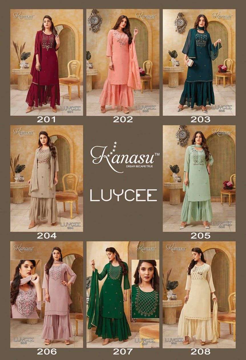 LUYCEE BY KANASU 2001 TO 2008 SERIES BEAUTIFUL SHARARA SUITS COLORFUL STYLISH FANCY CASUAL WEAR & ETHNIC WEAR GEORGETTE DRESSES AT WHOLESALE PRICE
