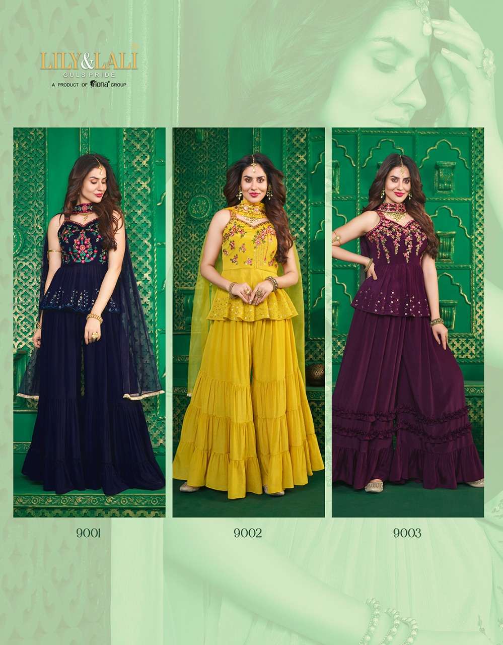 SPAGHETTI BY LILY AND LALI 9001 TO 9006 SERIES BEAUTIFUL SHARARA SUITS COLORFUL STYLISH FANCY CASUAL WEAR & ETHNIC WEAR PURE CHINNON CHIFFON DRESSES AT WHOLESALE PRICE
