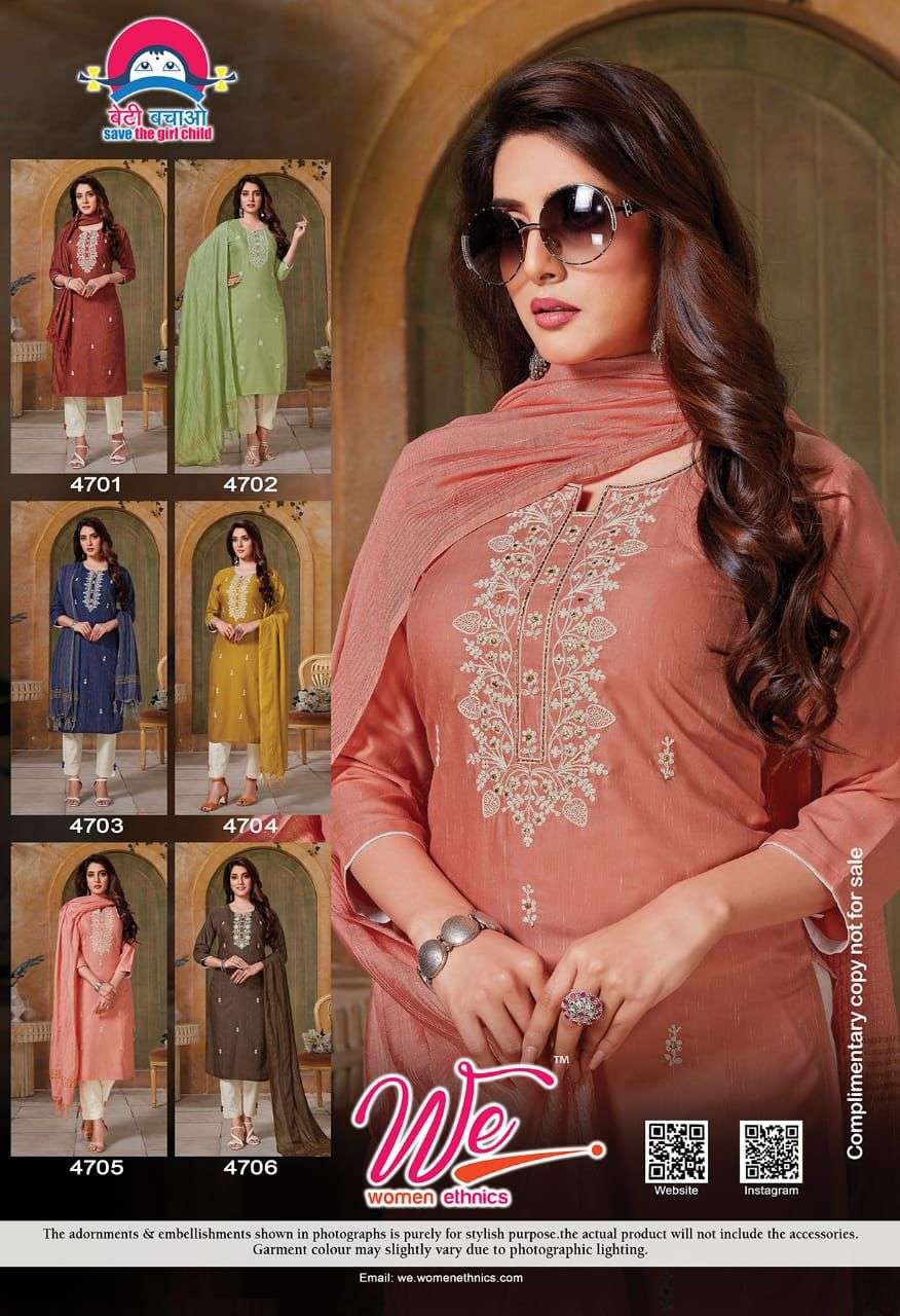 GRATITUDE BY WOMEN ETHNIC 4701 TO 4706 SERIES BEAUTIFUL SUITS COLORFUL STYLISH FANCY CASUAL WEAR & ETHNIC WEAR WEAVING DRESSES AT WHOLESALE PRICE