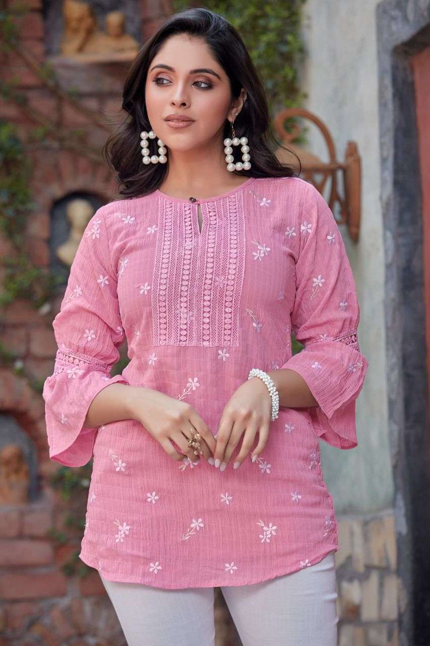 NYUSHA BY HIVA 101 TO 106 SERIES BEAUTIFUL STYLISH FANCY COLORFUL CASUAL WEAR & ETHNIC WEAR GEORGETTE TOPS AT WHOLESALE PRICE