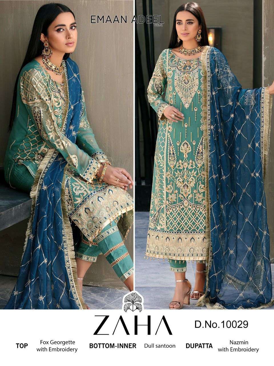 EMAAN ADEEL VOL-2 BY ZAHA 10029 TO 10031 SERIES BEAUTIFUL WINTER COLLECTION SUITS STYLISH FANCY COLORFUL CASUAL WEAR & ETHNIC WEAR FAUX GEORGETTE WITH WORK DRESSES AT WHOLESALE PRICE