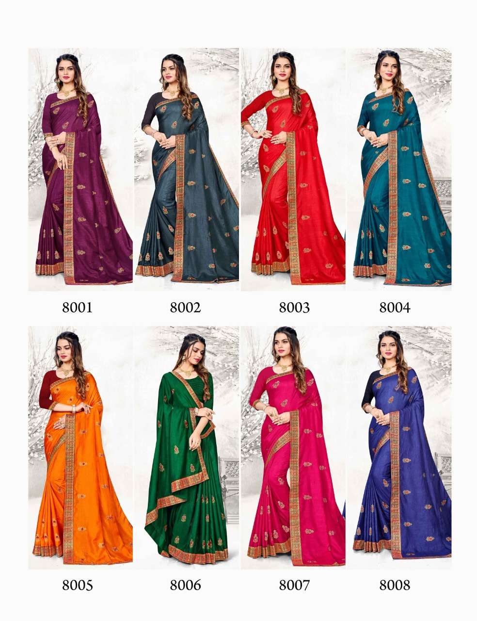 DIYA BY SAROJ 8001 TO 8008 SERIES INDIAN TRADITIONAL WEAR COLLECTION BEAUTIFUL STYLISH FANCY COLORFUL PARTY WEAR & OCCASIONAL WEAR SILK SAREES AT WHOLESALE PRICE
