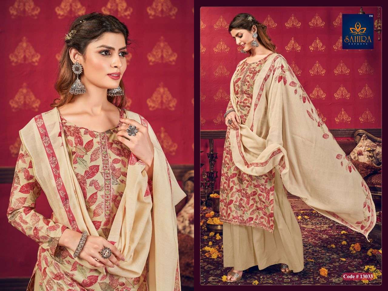 SAHIRA 13033 COLOURS BY SAHIRA EXPORTS 13033-A TO 13033-D SERIES BEAUTIFUL STYLISH SUITS FANCY COLORFUL CASUAL WEAR & ETHNIC WEAR & READY TO WEAR LAWN COTTON PRINT WITH EMBRODERY DRESSES AT WHOLESALE PRICE