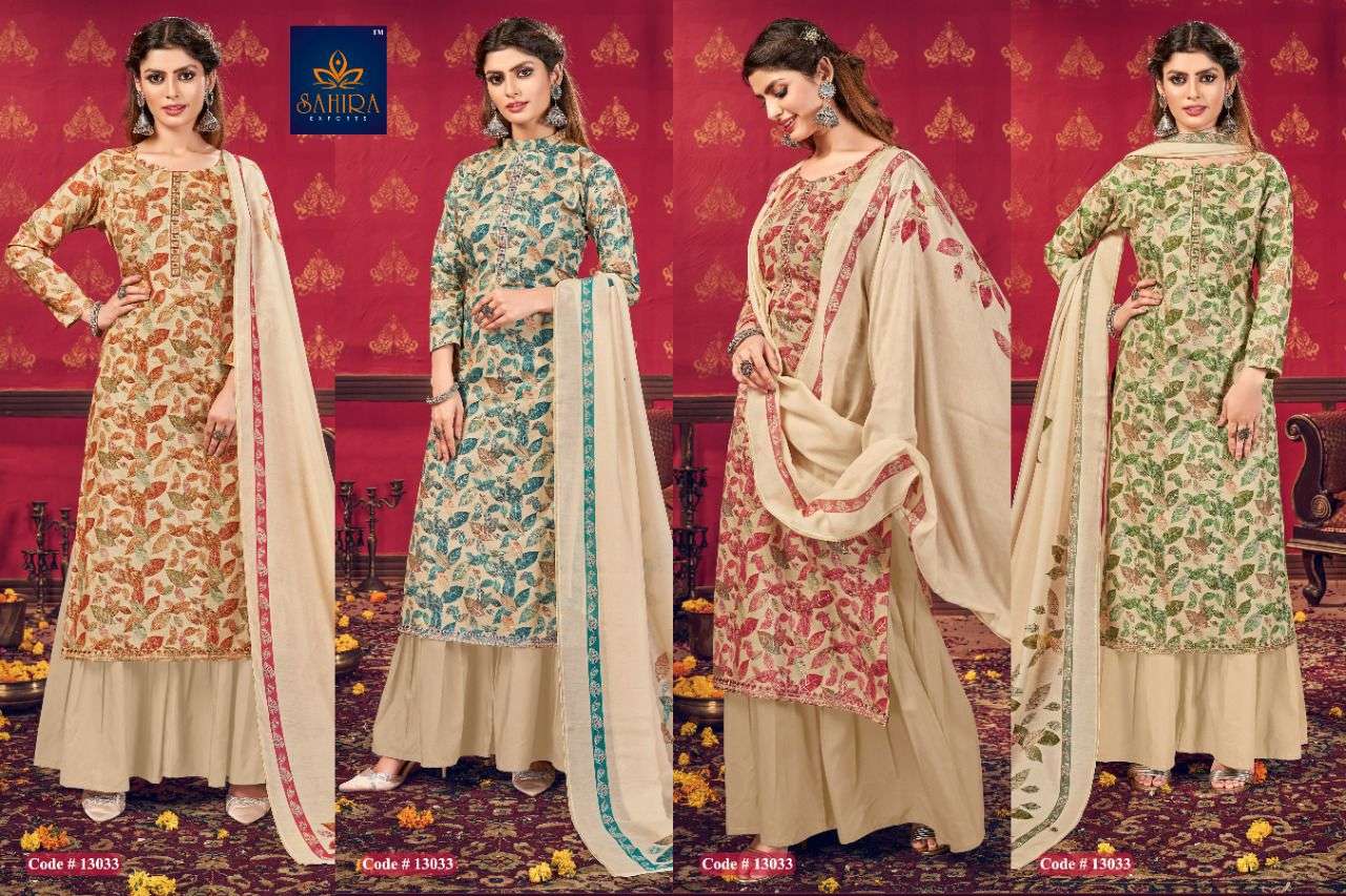 SAHIRA 13033 COLOURS BY SAHIRA EXPORTS 13033-A TO 13033-D SERIES BEAUTIFUL STYLISH SUITS FANCY COLORFUL CASUAL WEAR & ETHNIC WEAR & READY TO WEAR LAWN COTTON PRINT WITH EMBRODERY DRESSES AT WHOLESALE PRICE