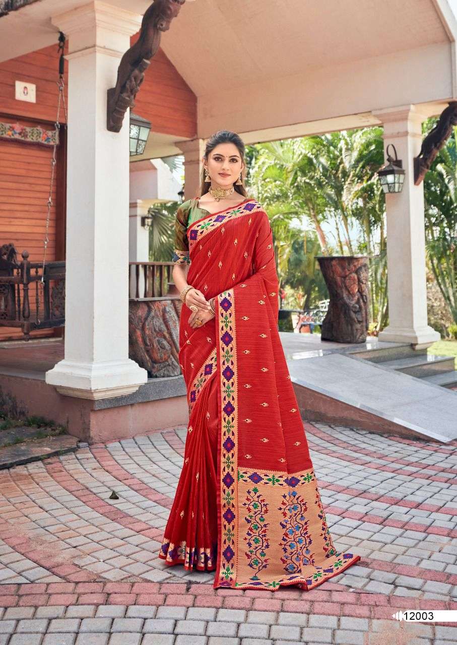 TRISHA BY REVANTA 12001 TO 12005 SERIES INDIAN TRADITIONAL WEAR COLLECTION BEAUTIFUL STYLISH FANCY COLORFUL PARTY WEAR & OCCASIONAL WEAR COTTON SILK SAREES AT WHOLESALE PRICE