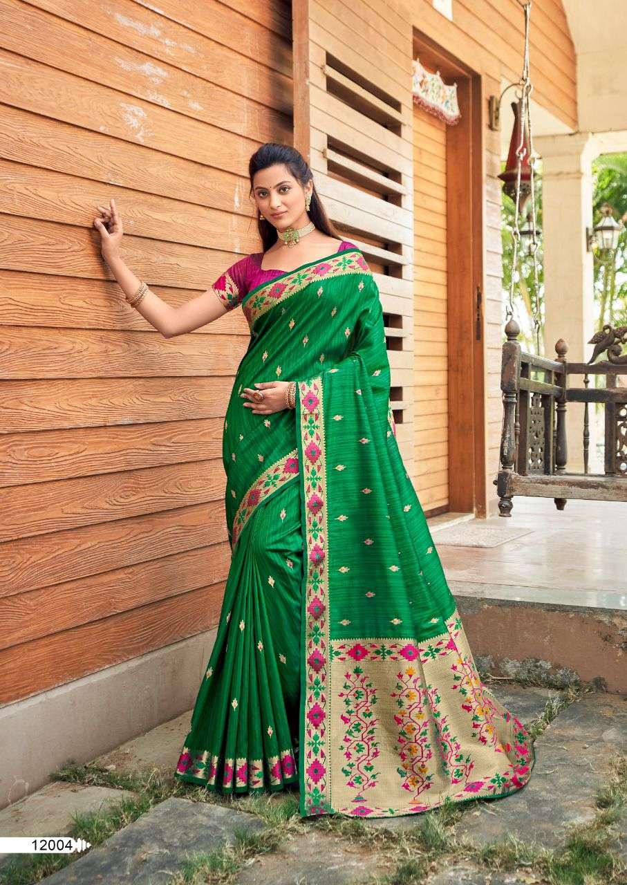 TRISHA BY REVANTA 12001 TO 12005 SERIES INDIAN TRADITIONAL WEAR COLLECTION BEAUTIFUL STYLISH FANCY COLORFUL PARTY WEAR & OCCASIONAL WEAR COTTON SILK SAREES AT WHOLESALE PRICE