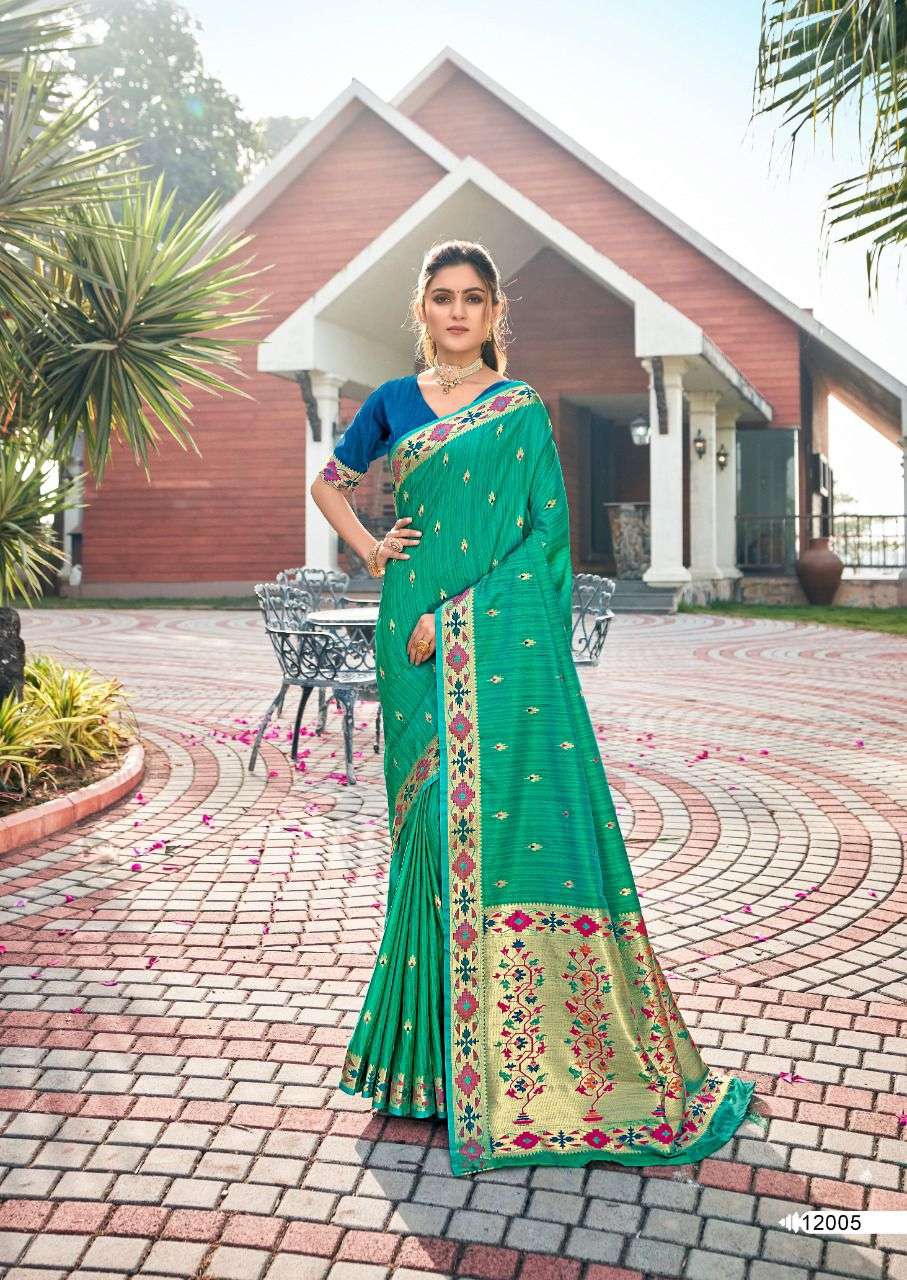 TRISHA BY REVANTA 12001 TO 12005 SERIES INDIAN TRADITIONAL WEAR COLLECTION BEAUTIFUL STYLISH FANCY COLORFUL PARTY WEAR & OCCASIONAL WEAR COTTON SILK SAREES AT WHOLESALE PRICE