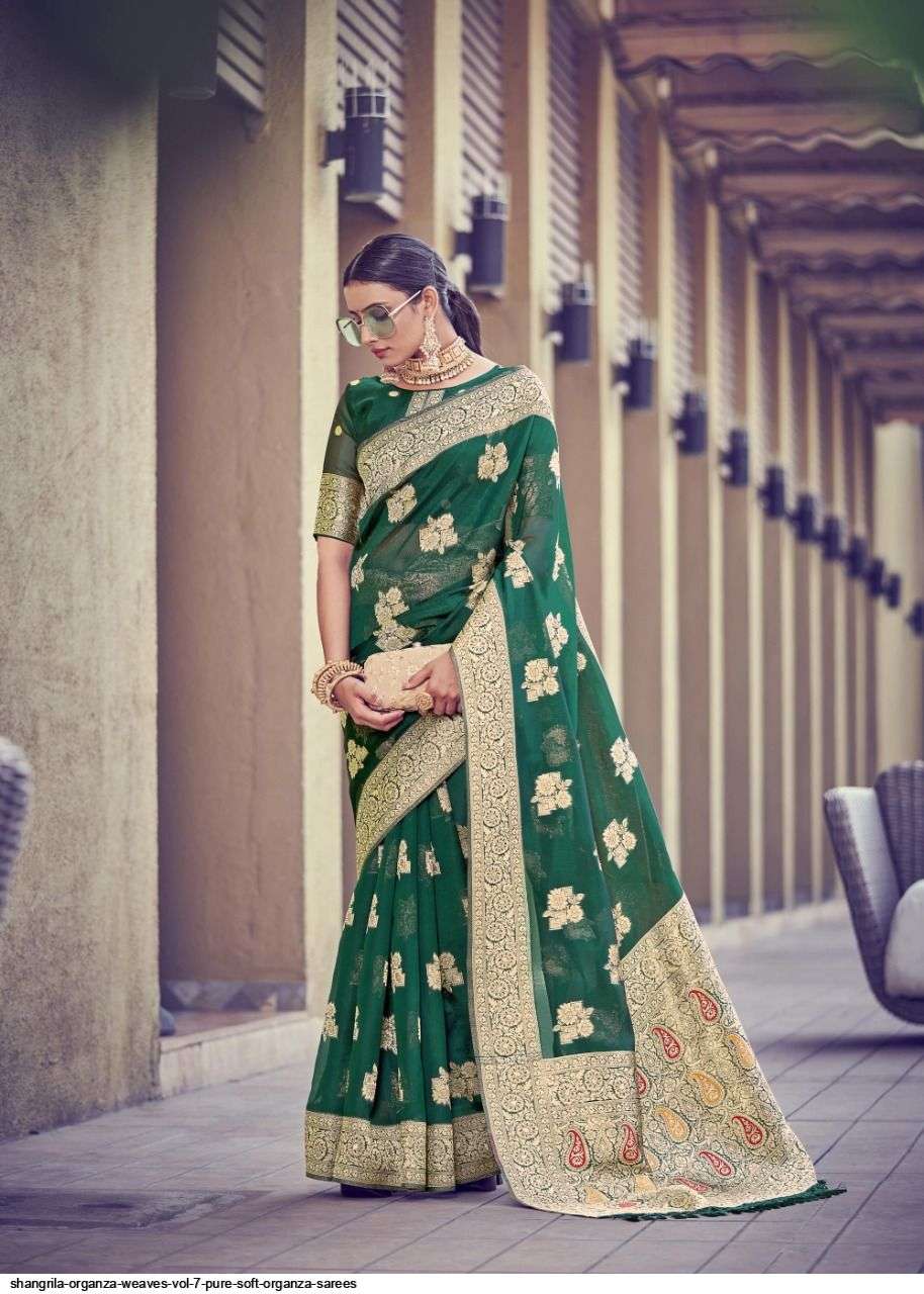 ORGENZA WEAVES VOL-7 BY SHANGRILA A TO F SERIES INDIAN TRADITIONAL WEAR COLLECTION BEAUTIFUL STYLISH FANCY COLORFUL PARTY WEAR & OCCASIONAL WEAR SOFT ORGANZA PRINTED SAREES AT WHOLESALE PRICE