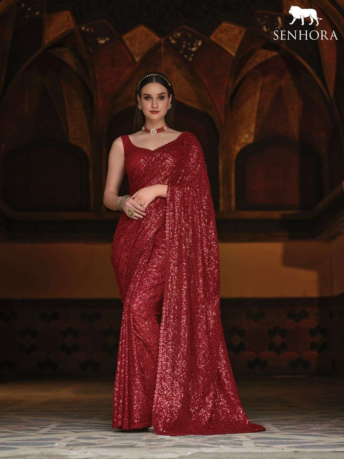Emerald By Senhora Dresses 2045-A To 2045-D Series Indian Traditional Wear Collection Beautiful Stylish Fancy Colorful Party Wear & Occasional Wear Georgette Sarees At Wholesale Price