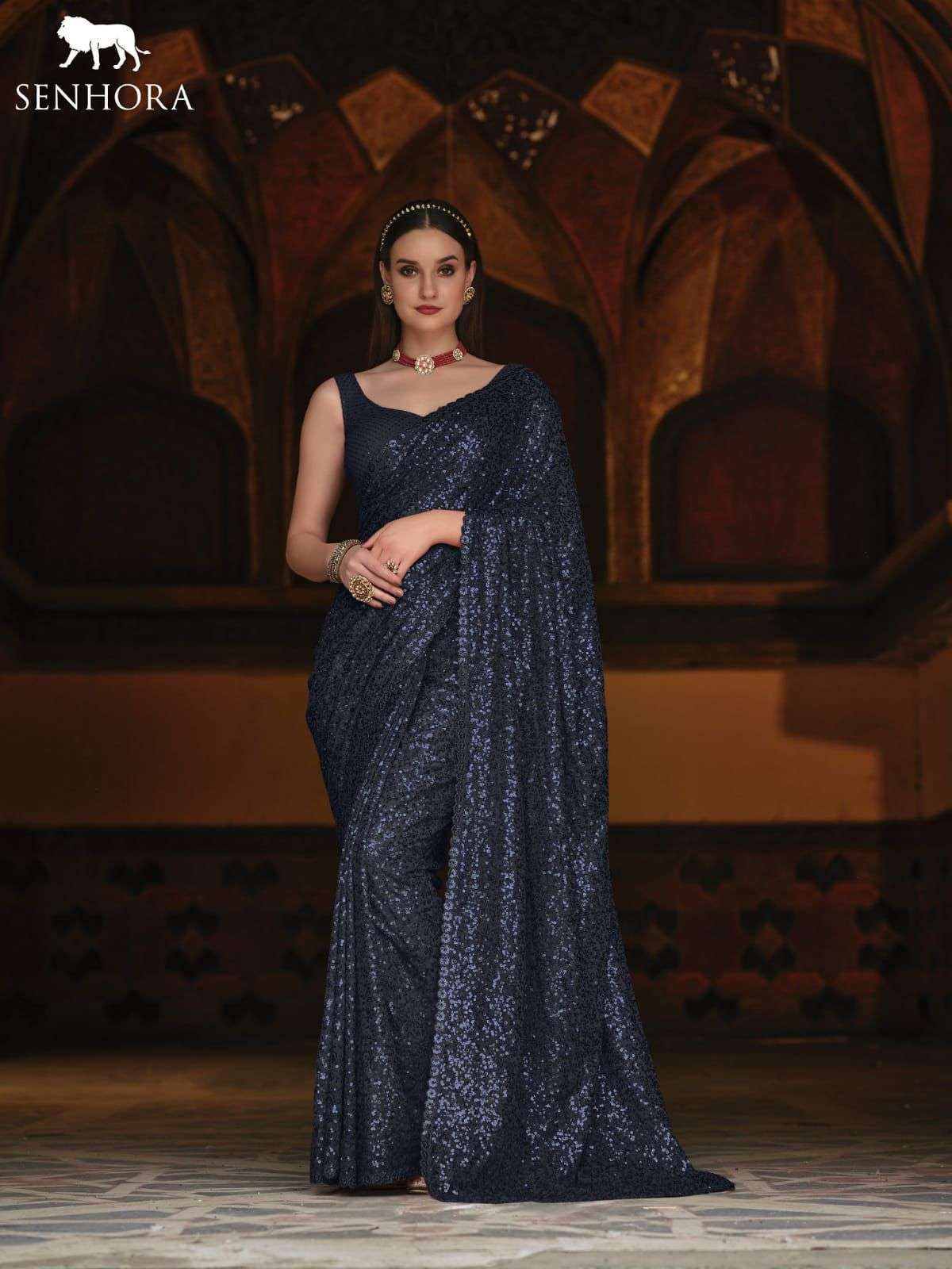 Emerald By Senhora Dresses 2045-A To 2045-D Series Indian Traditional Wear Collection Beautiful Stylish Fancy Colorful Party Wear & Occasional Wear Georgette Sarees At Wholesale Price