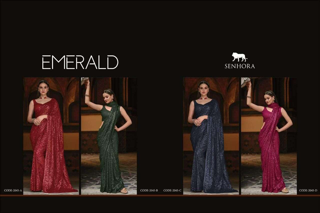 Emerald By Senhora Dresses 2045-A To 2045-D Series Indian Traditional Wear Collection Beautiful Stylish Fancy Colorful Party Wear & Occasional Wear Georgette Sarees At Wholesale Price