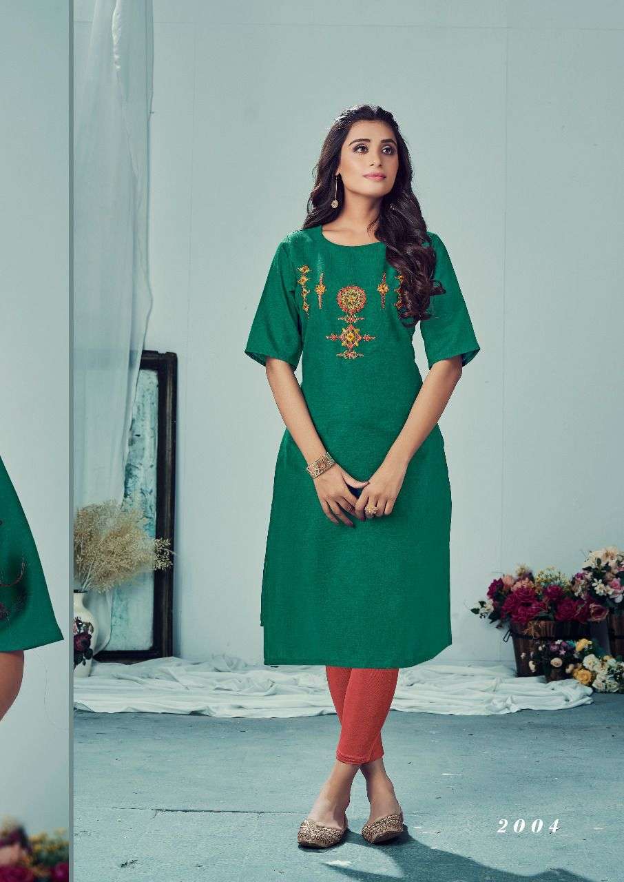 AAFREEN VOL-2 BY RIYA DESIGNER 2001 TO 2006 SERIES DESIGNER STYLISH FANCY COLORFUL BEAUTIFUL PARTY WEAR & ETHNIC WEAR COLLECTION PURE COTTON SLUB EMBROIDERY KURTIS AT WHOLESALE PRICE