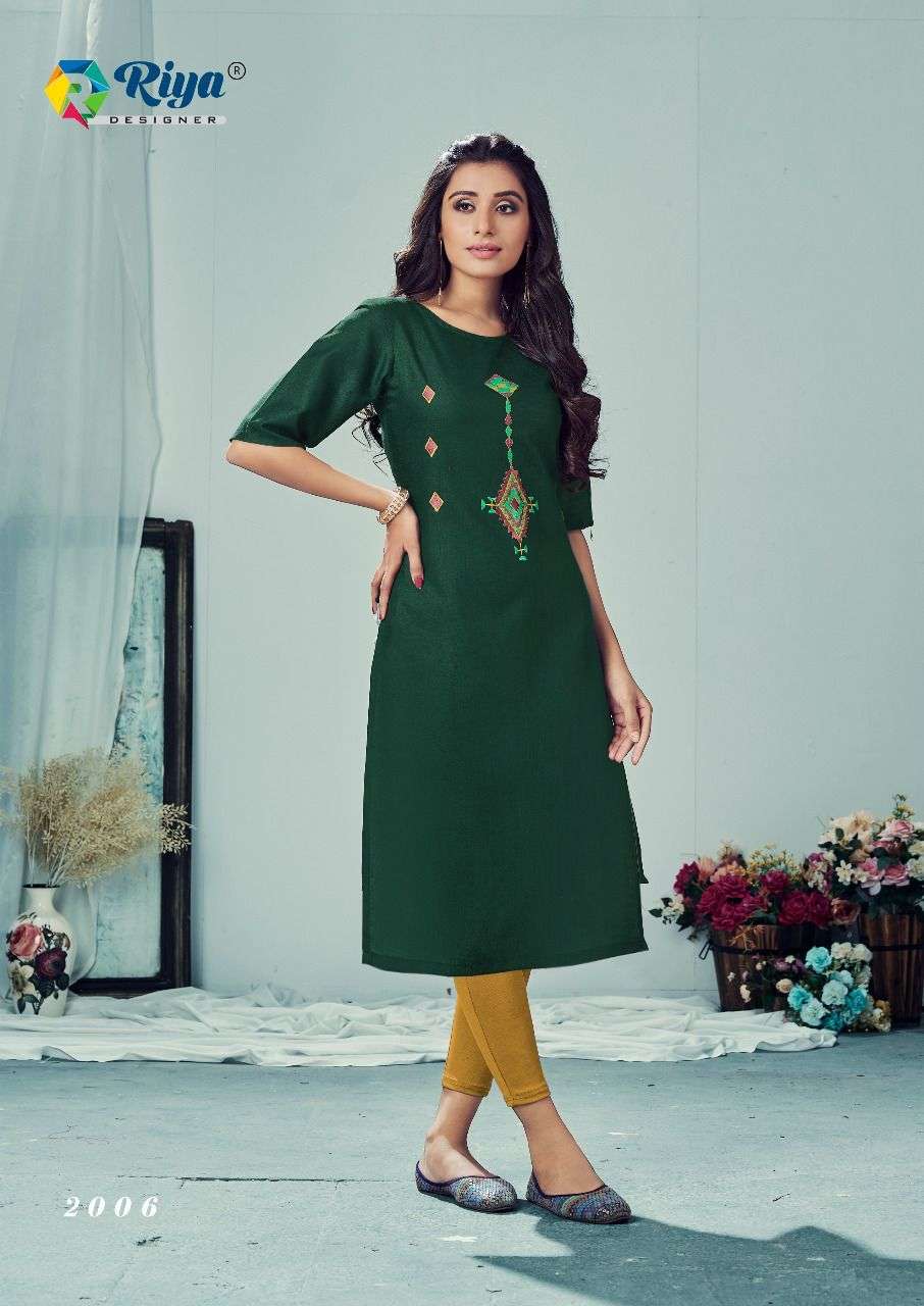 AAFREEN VOL-2 BY RIYA DESIGNER 2001 TO 2006 SERIES DESIGNER STYLISH FANCY COLORFUL BEAUTIFUL PARTY WEAR & ETHNIC WEAR COLLECTION PURE COTTON SLUB EMBROIDERY KURTIS AT WHOLESALE PRICE