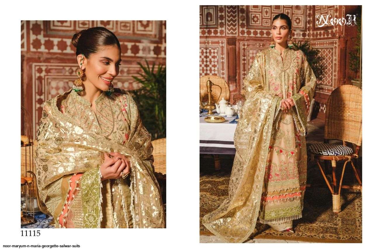 MARYUM N MARIA BY NOOR 11115 TO 11117 SERIES PAKISTANI SUITS BEAUTIFUL FANCY COLORFUL STYLISH PARTY WEAR & OCCASIONAL WEAR FAUX GEORGETTE EMBROIDERY DRESSES AT WHOLESALE PRICE