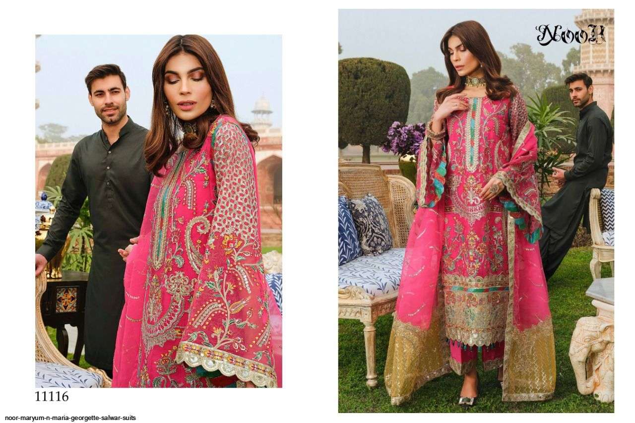 MARYUM N MARIA BY NOOR 11115 TO 11117 SERIES PAKISTANI SUITS BEAUTIFUL FANCY COLORFUL STYLISH PARTY WEAR & OCCASIONAL WEAR FAUX GEORGETTE EMBROIDERY DRESSES AT WHOLESALE PRICE