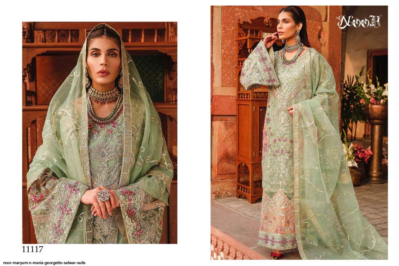 MARYUM N MARIA BY NOOR 11115 TO 11117 SERIES PAKISTANI SUITS BEAUTIFUL FANCY COLORFUL STYLISH PARTY WEAR & OCCASIONAL WEAR FAUX GEORGETTE EMBROIDERY DRESSES AT WHOLESALE PRICE