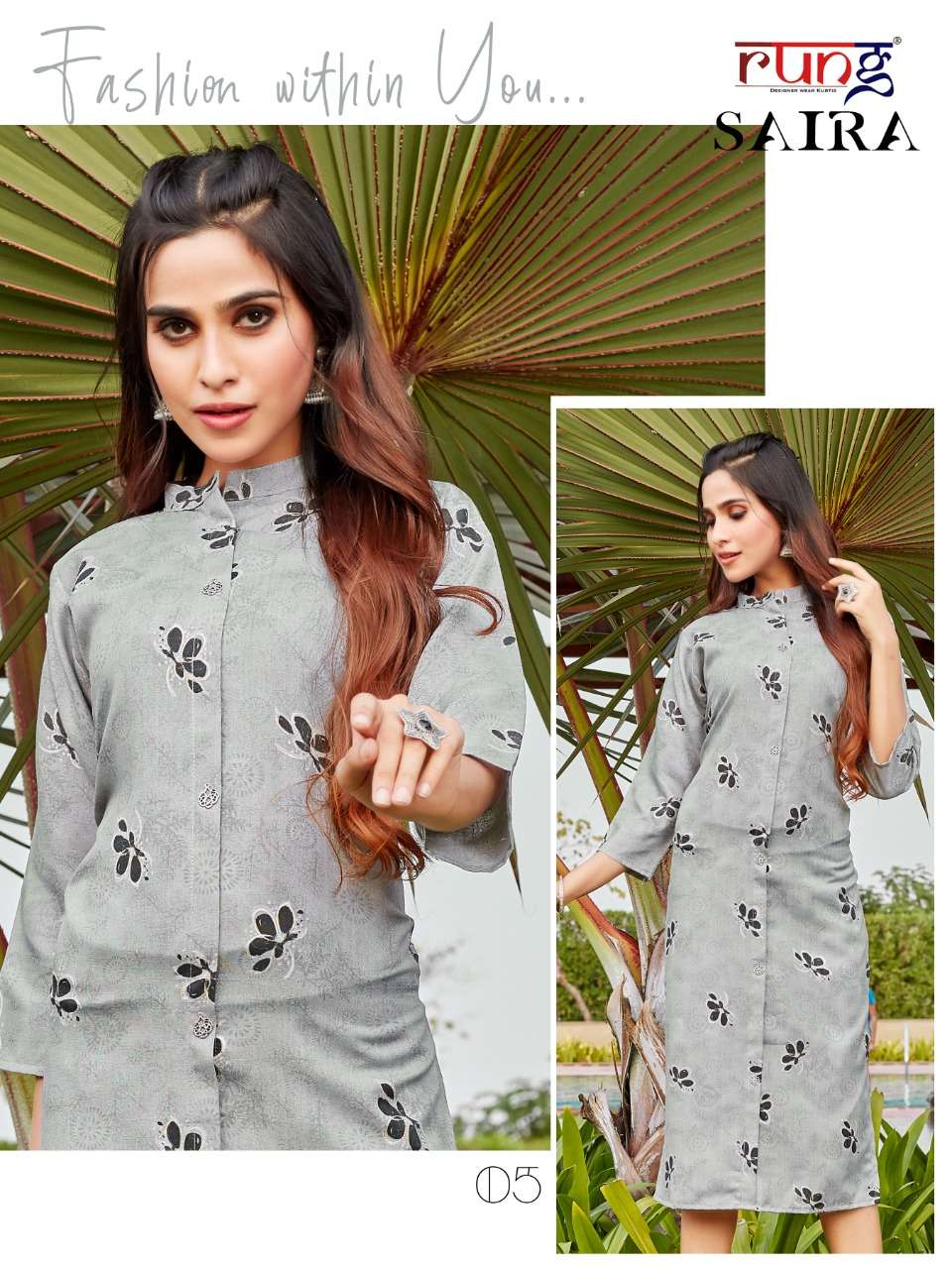 SAIRA BY RUNG 01 TO 08 SERIES DESIGNER STYLISH FANCY COLORFUL BEAUTIFUL PARTY WEAR & ETHNIC WEAR COLLECTION RAYON PRINT KURTIS AT WHOLESALE PRICE