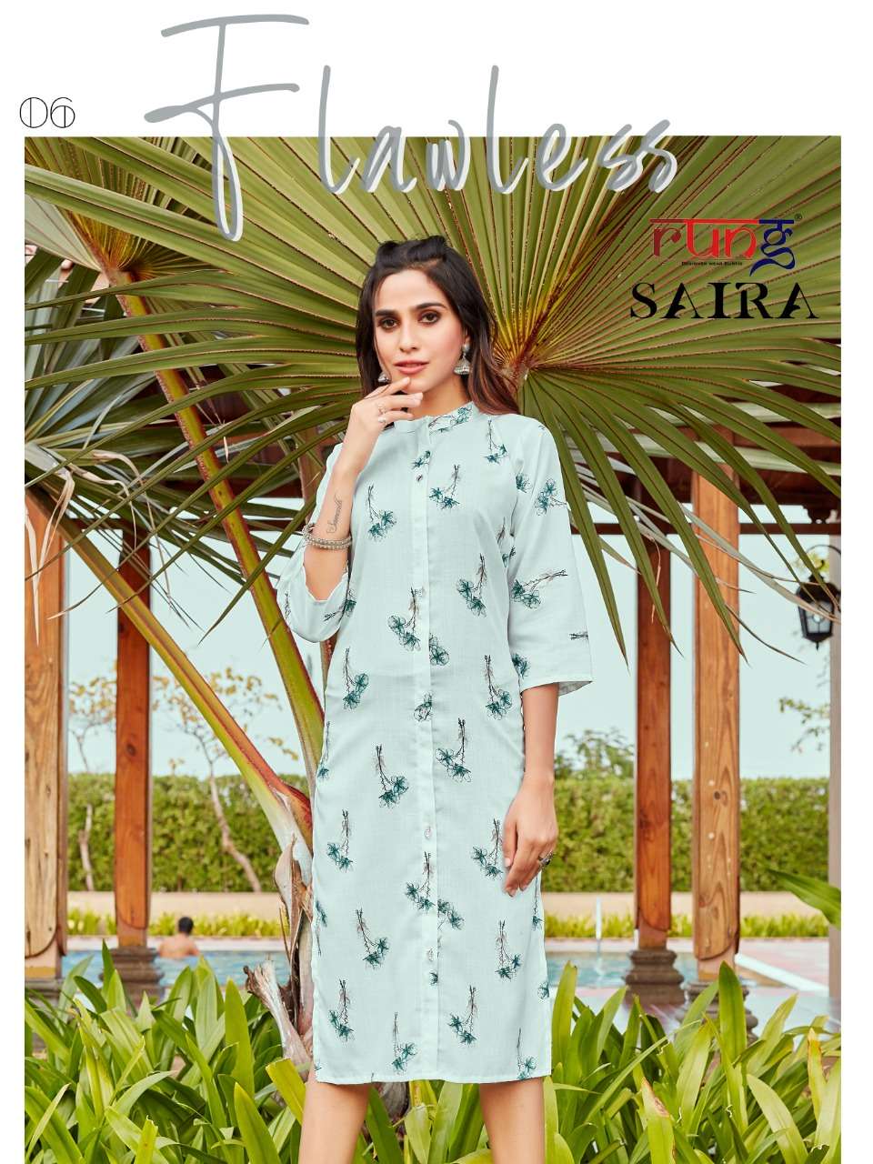 SAIRA BY RUNG 01 TO 08 SERIES DESIGNER STYLISH FANCY COLORFUL BEAUTIFUL PARTY WEAR & ETHNIC WEAR COLLECTION RAYON PRINT KURTIS AT WHOLESALE PRICE