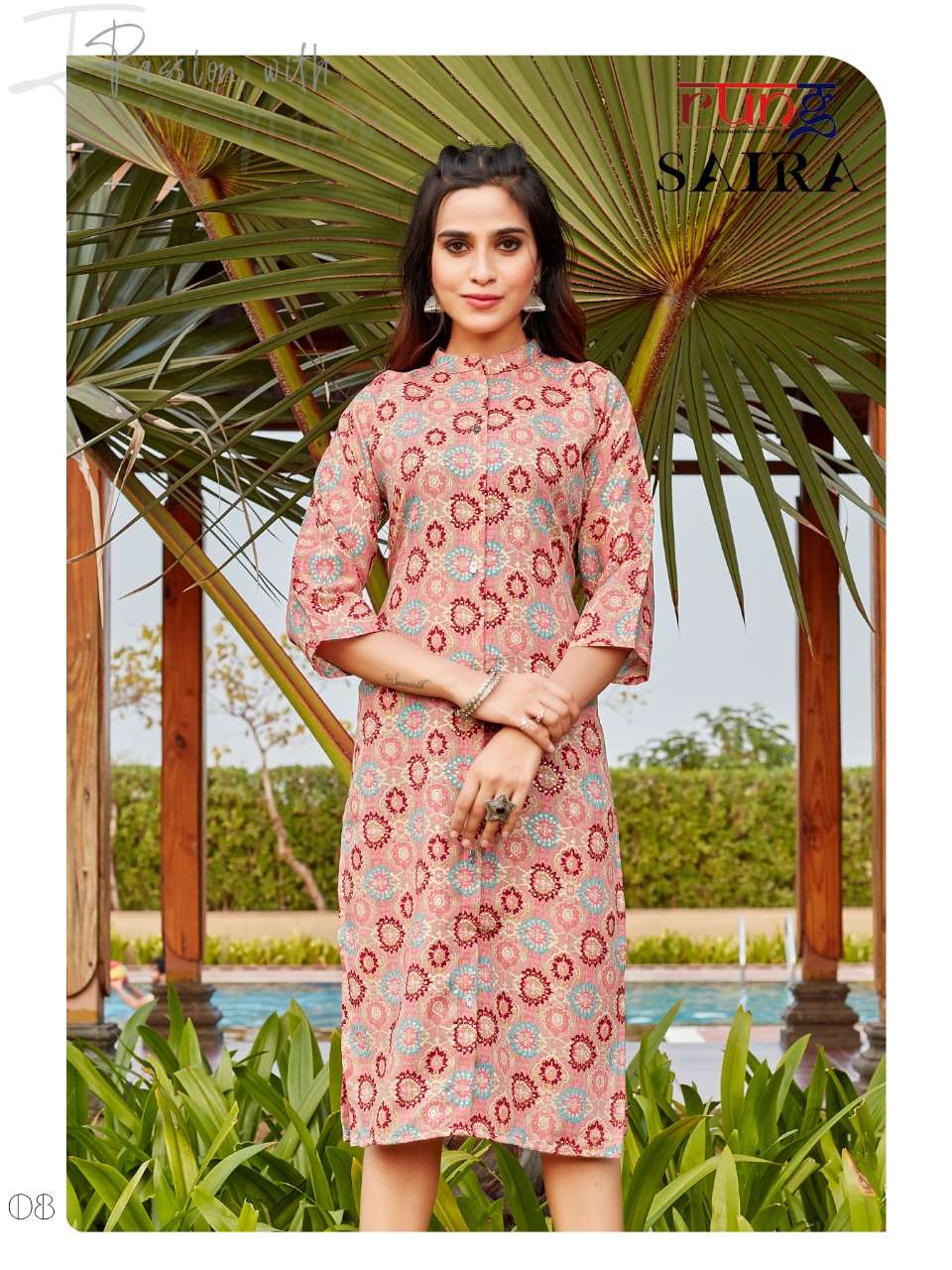 SAIRA BY RUNG 01 TO 08 SERIES DESIGNER STYLISH FANCY COLORFUL BEAUTIFUL PARTY WEAR & ETHNIC WEAR COLLECTION RAYON PRINT KURTIS AT WHOLESALE PRICE