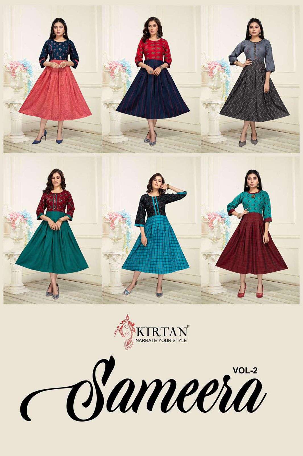 SAMEERA VOL-2 BY KIRTAN 101 TO 106 SERIES DESIGNER STYLISH FANCY COLORFUL BEAUTIFUL PARTY WEAR & ETHNIC WEAR COLLECTION RAYON PRINT KURTIS AT WHOLESALE PRICE