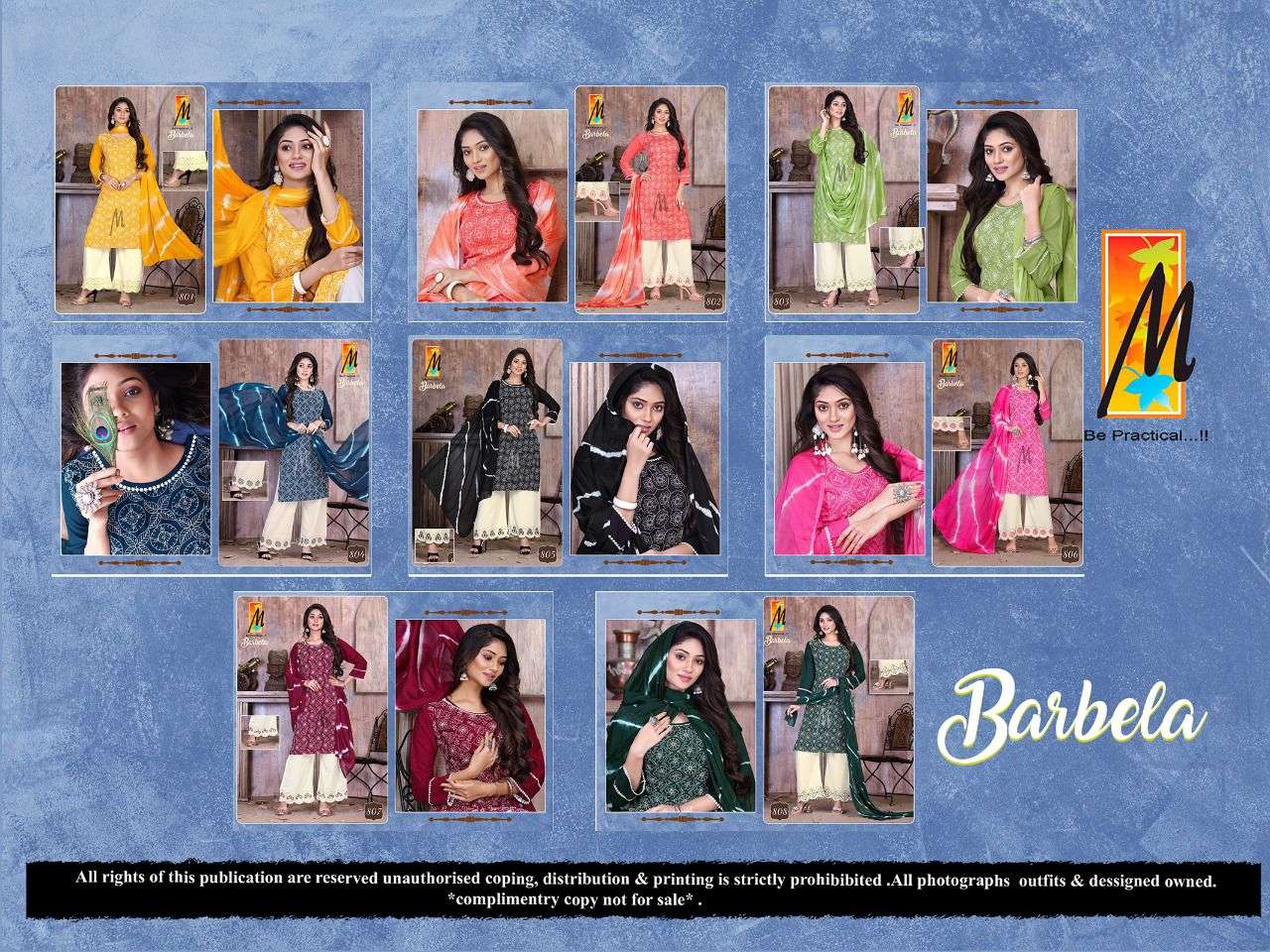 BARBELA BY MASTER 801 TO 808 SERIES BEAUTIFUL SUITS COLORFUL STYLISH FANCY CASUAL WEAR & ETHNIC WEAR RAYON WITH WORK DRESSES AT WHOLESALE PRICE