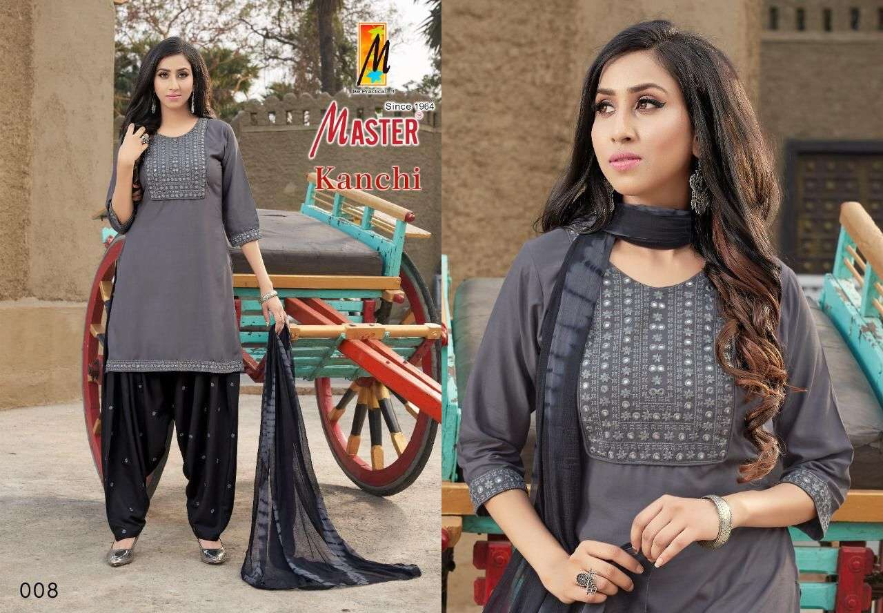 KANCHI BY MASTER 001 TO 08 SERIES BEAUTIFUL PATIYALA SUITS COLORFUL STYLISH FANCY CASUAL WEAR & ETHNIC WEAR RAYON DRESSES AT WHOLESALE PRICE