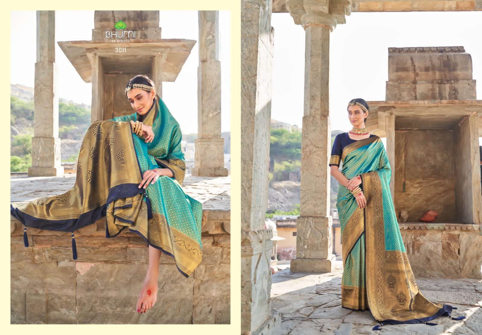 BHUMI 3001 SERIES BY BHUMI 3001 TO 3011 SERIES INDIAN TRADITIONAL WEAR COLLECTION BEAUTIFUL STYLISH FANCY COLORFUL PARTY WEAR & OCCASIONAL WEAR SOFT SILK SAREES AT WHOLESALE PRICE