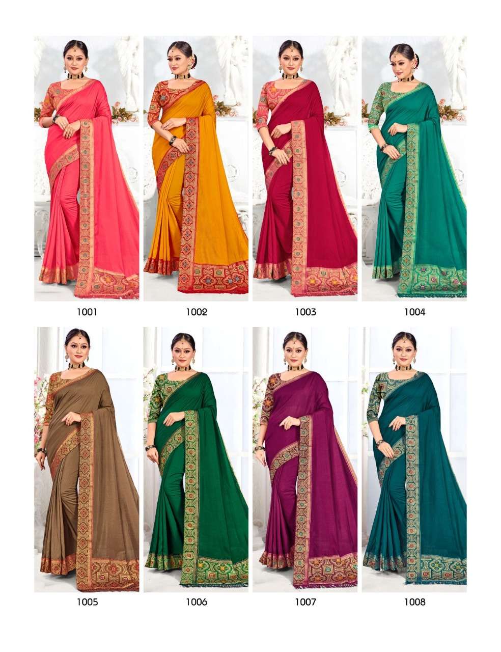 SHANAYA BY RONISHA FASHION 1001 TO 1008 SERIES INDIAN TRADITIONAL WEAR COLLECTION BEAUTIFUL STYLISH FANCY COLORFUL PARTY WEAR & OCCASIONAL WEAR VICHITRA SILK SAREES AT WHOLESALE PRICE