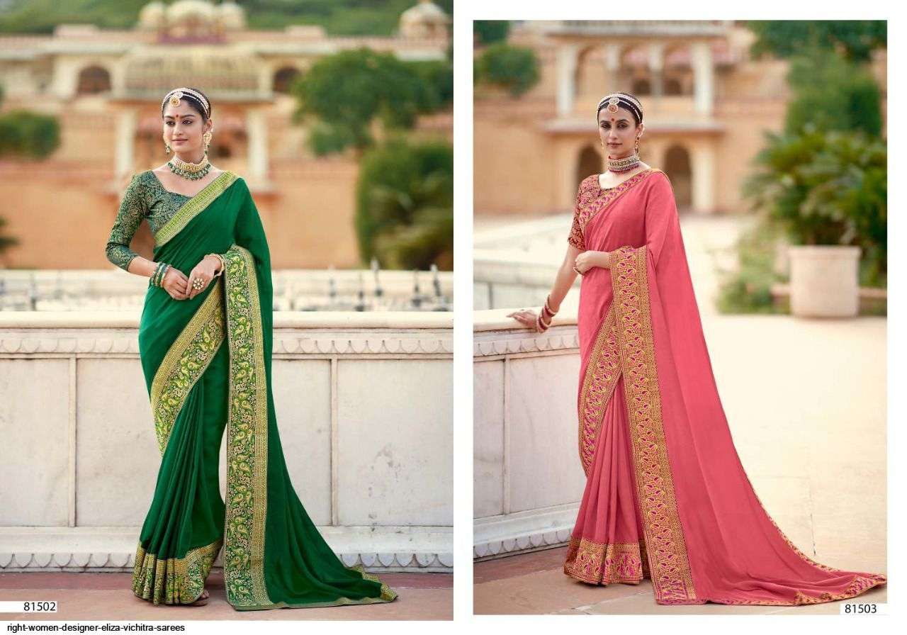 ELIZA BY RIGHT WOMEN 81501 TO 81508 SERIES INDIAN TRADITIONAL WEAR COLLECTION BEAUTIFUL STYLISH FANCY COLORFUL PARTY WEAR & OCCASIONAL WEAR VICHITRA SAREES AT WHOLESALE PRICE