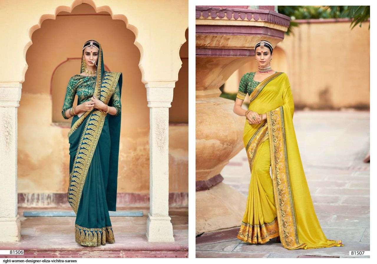 ELIZA BY RIGHT WOMEN 81501 TO 81508 SERIES INDIAN TRADITIONAL WEAR COLLECTION BEAUTIFUL STYLISH FANCY COLORFUL PARTY WEAR & OCCASIONAL WEAR VICHITRA SAREES AT WHOLESALE PRICE