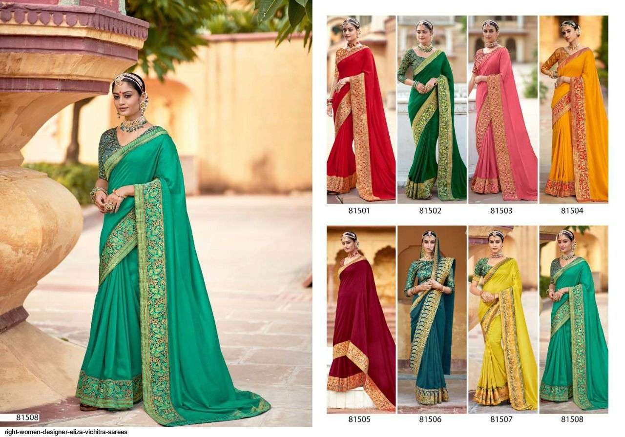 ELIZA BY RIGHT WOMEN 81501 TO 81508 SERIES INDIAN TRADITIONAL WEAR COLLECTION BEAUTIFUL STYLISH FANCY COLORFUL PARTY WEAR & OCCASIONAL WEAR VICHITRA SAREES AT WHOLESALE PRICE