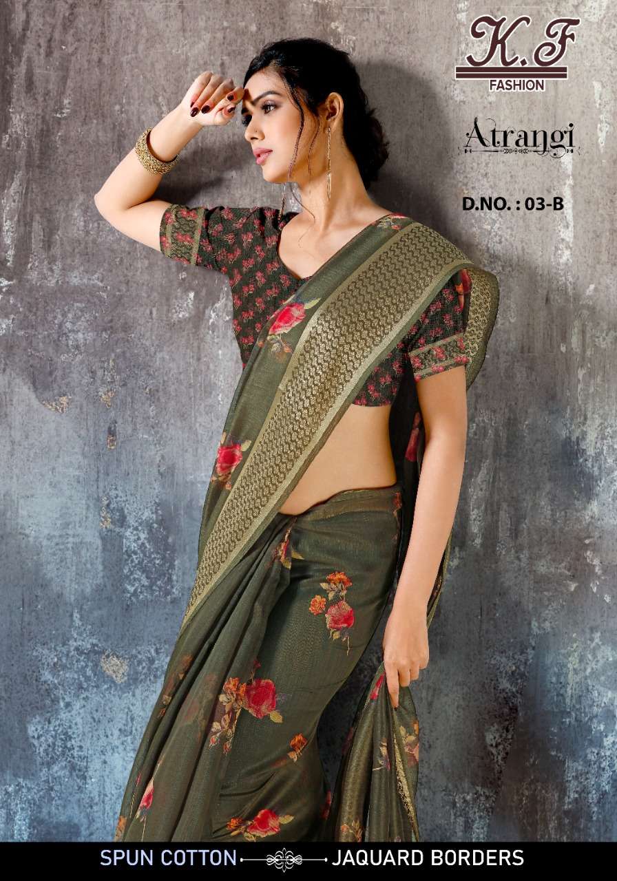 ATRANGI BY KF FASHION 03-A TO 03-H SERIES INDIAN TRADITIONAL WEAR COLLECTION BEAUTIFUL STYLISH FANCY COLORFUL PARTY WEAR & OCCASIONAL WEAR FANCY SAREES AT WHOLESALE PRICE