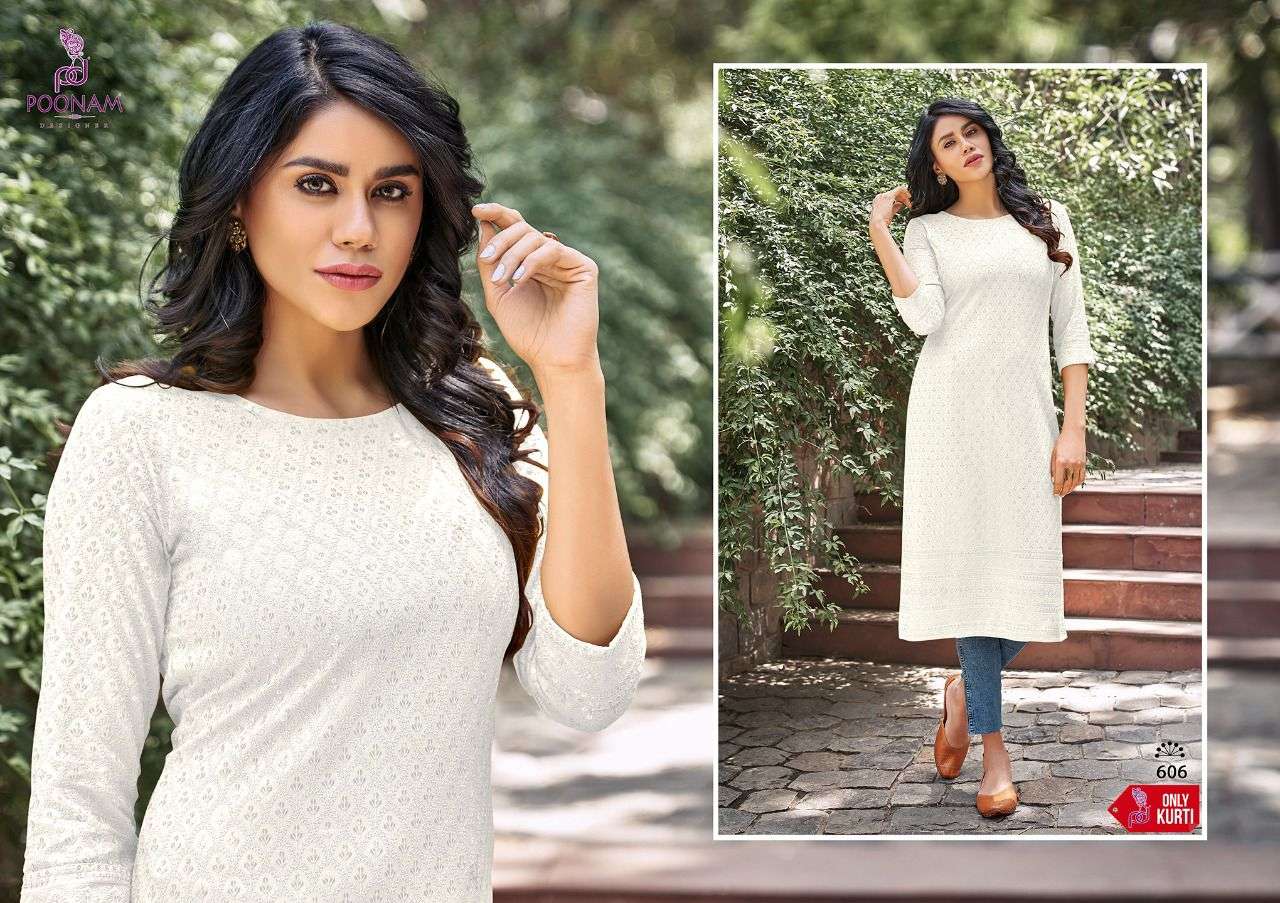 MOON BY POONAM DESIGNER 601 TO 610 SERIES DESIGNER STYLISH FANCY COLORFUL BEAUTIFUL PARTY WEAR & ETHNIC WEAR COLLECTION PURE RAYON KURTIS AT WHOLESALE PRICE