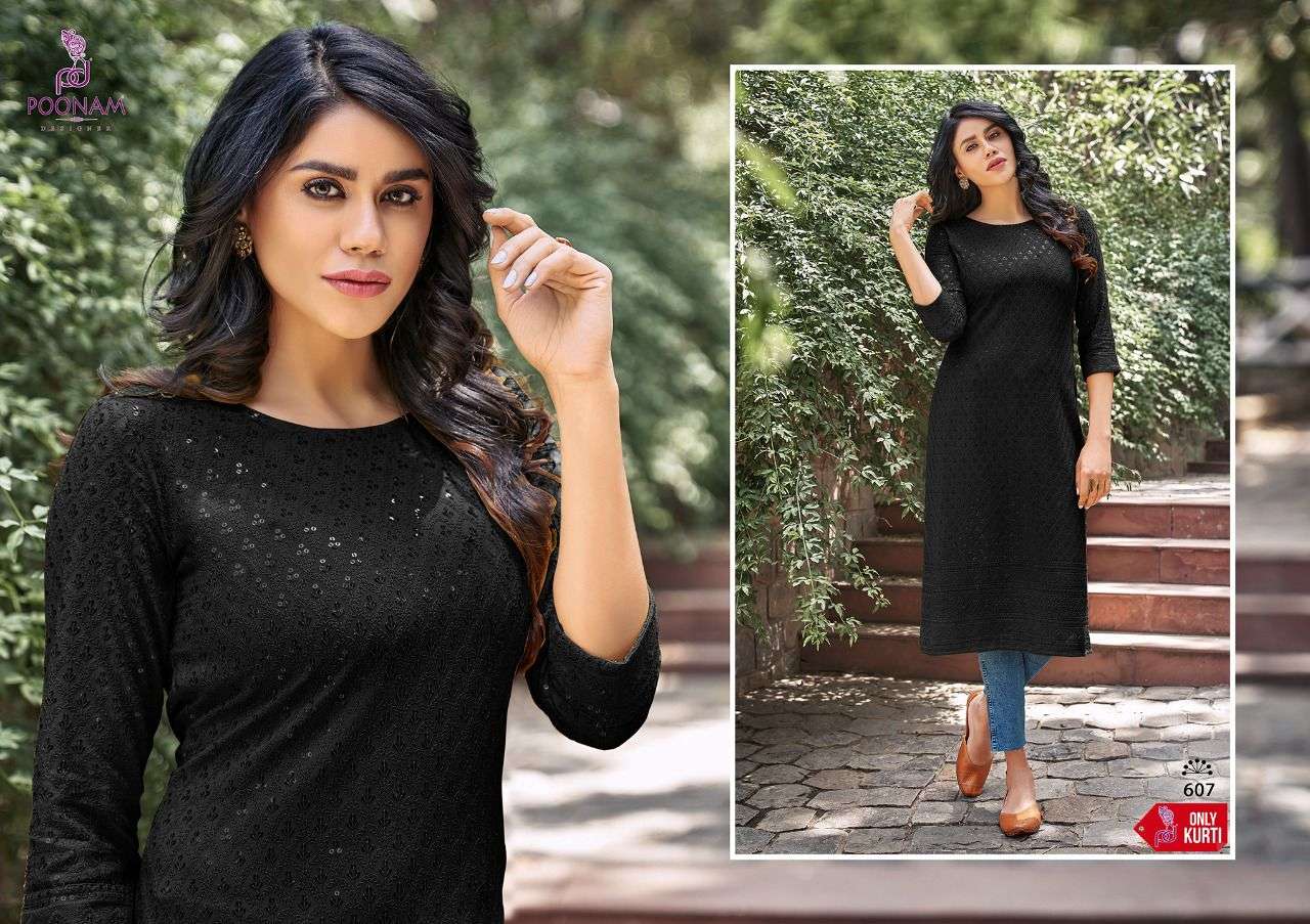 MOON BY POONAM DESIGNER 601 TO 610 SERIES DESIGNER STYLISH FANCY COLORFUL BEAUTIFUL PARTY WEAR & ETHNIC WEAR COLLECTION PURE RAYON KURTIS AT WHOLESALE PRICE