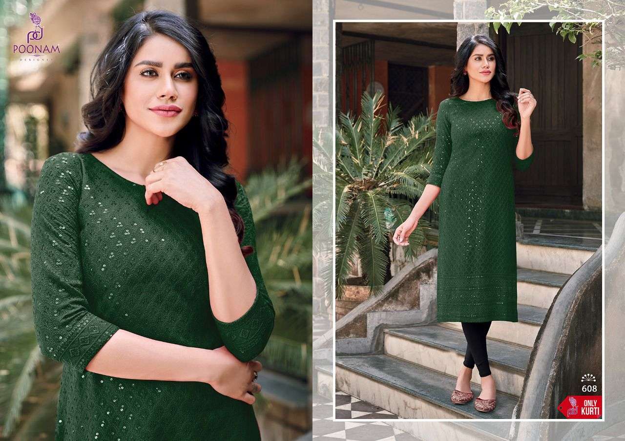 MOON BY POONAM DESIGNER 601 TO 610 SERIES DESIGNER STYLISH FANCY COLORFUL BEAUTIFUL PARTY WEAR & ETHNIC WEAR COLLECTION PURE RAYON KURTIS AT WHOLESALE PRICE