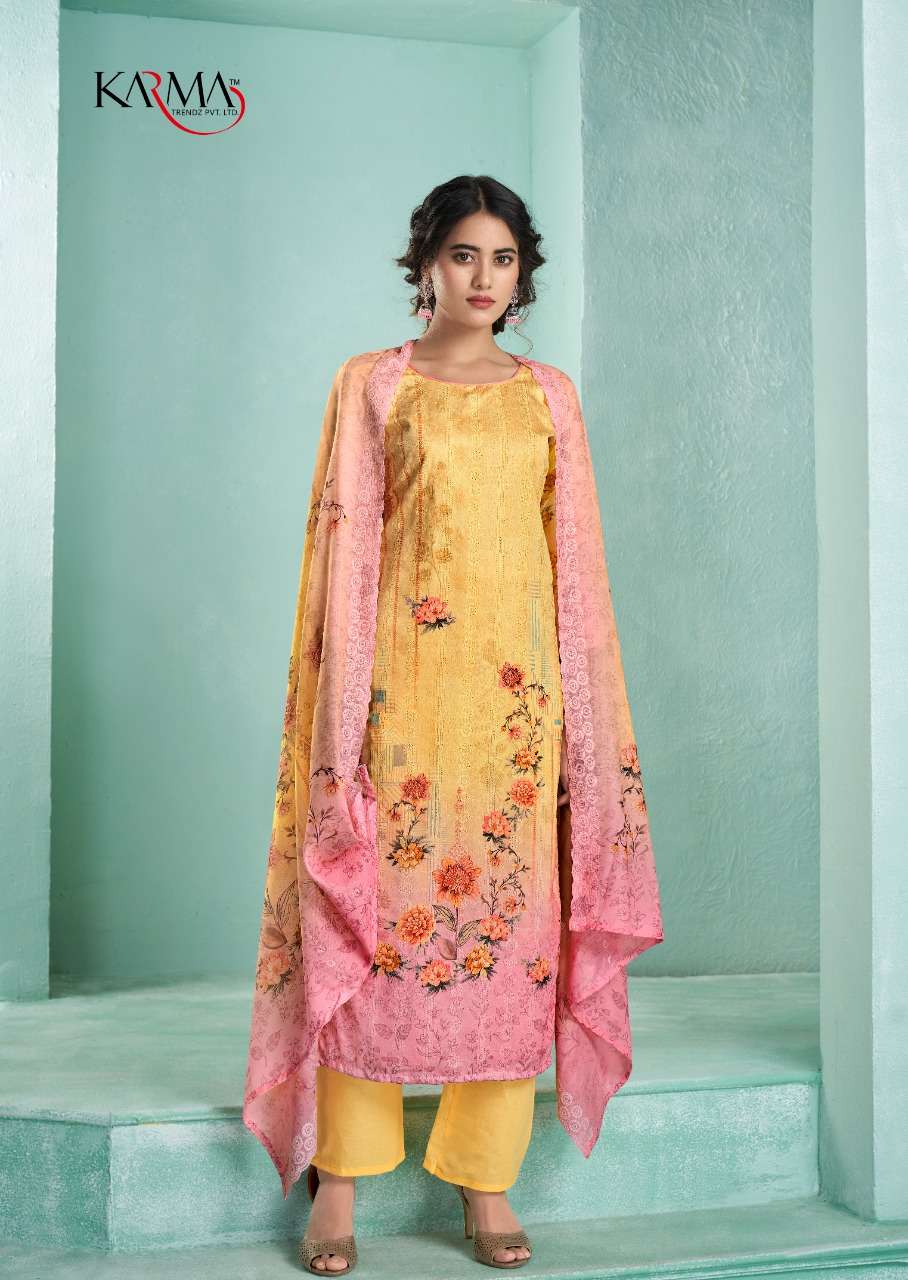 AZAA VOL-5 BY KARMA TRENDZ 3420 TO 3426 SERIES BEAUTIFUL STYLISH SUITS FANCY COLORFUL CASUAL WEAR & ETHNIC WEAR & READY TO WEAR PURE JAM COTTON EMBROIDERED DRESSES AT WHOLESALE PRICE