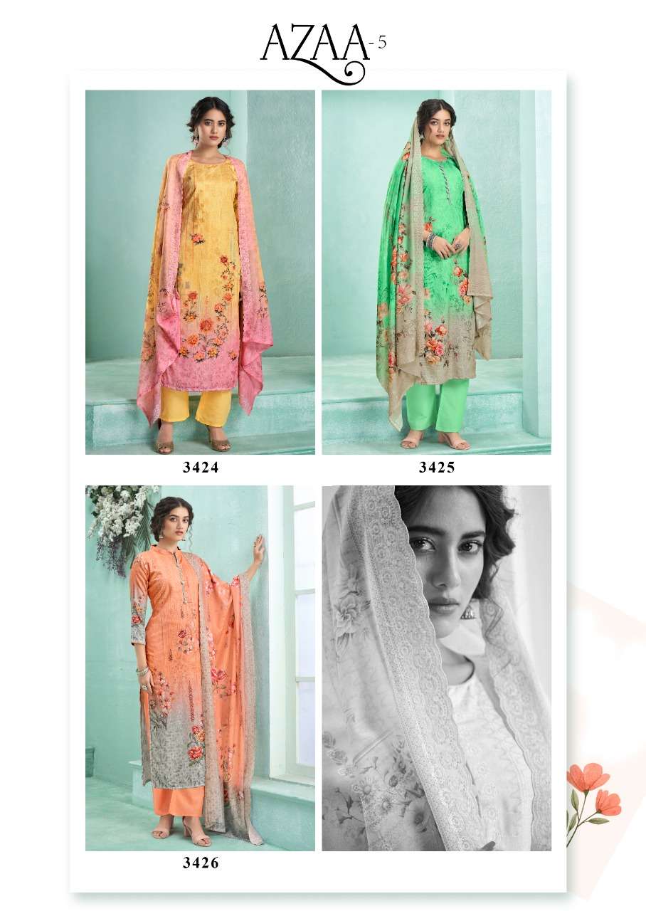 AZAA VOL-5 BY KARMA TRENDZ 3420 TO 3426 SERIES BEAUTIFUL STYLISH SUITS FANCY COLORFUL CASUAL WEAR & ETHNIC WEAR & READY TO WEAR PURE JAM COTTON EMBROIDERED DRESSES AT WHOLESALE PRICE