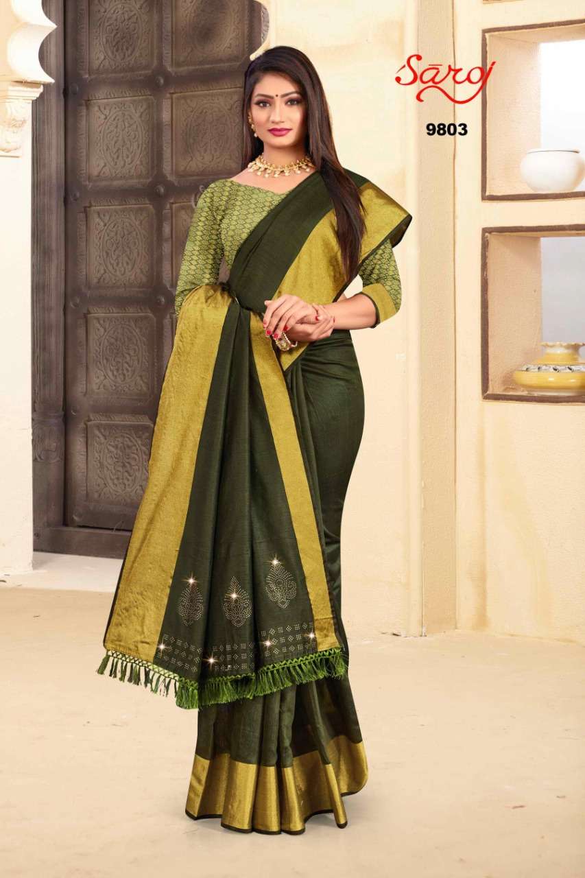 PARADISE BY SAROJ 9801 TO 9806 SERIES INDIAN TRADITIONAL WEAR COLLECTION BEAUTIFUL STYLISH FANCY COLORFUL PARTY WEAR & OCCASIONAL WEAR SOFT COTTON SAREES AT WHOLESALE PRICE