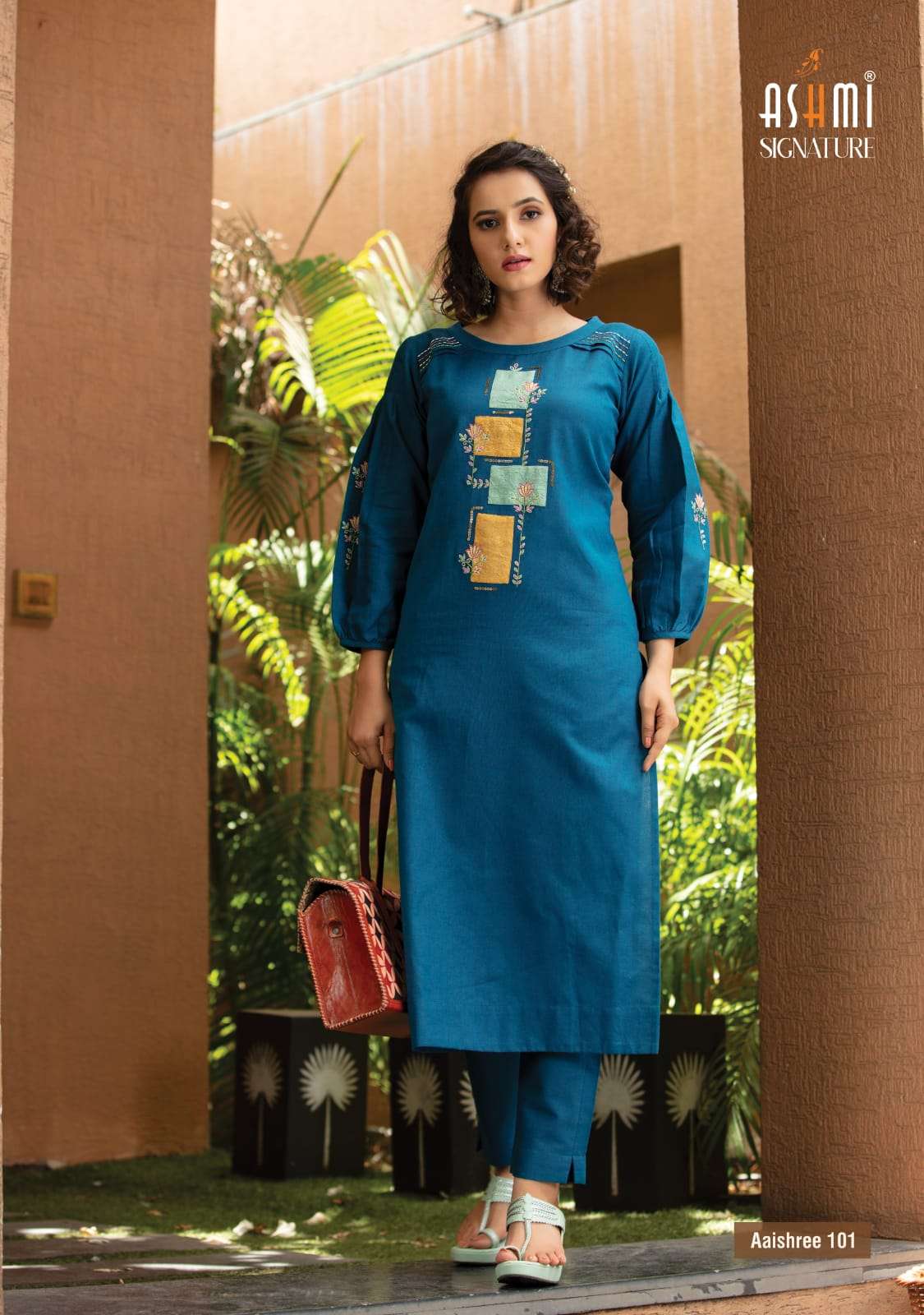 AISHREE BY ASHMI 101 TO 106 SERIES DESIGNER STYLISH FANCY COLORFUL BEAUTIFUL PARTY WEAR & ETHNIC WEAR COLLECTION HEAVY COTTON EMBROIDERED KURTIS WITH BOTTOM AT WHOLESALE PRICE