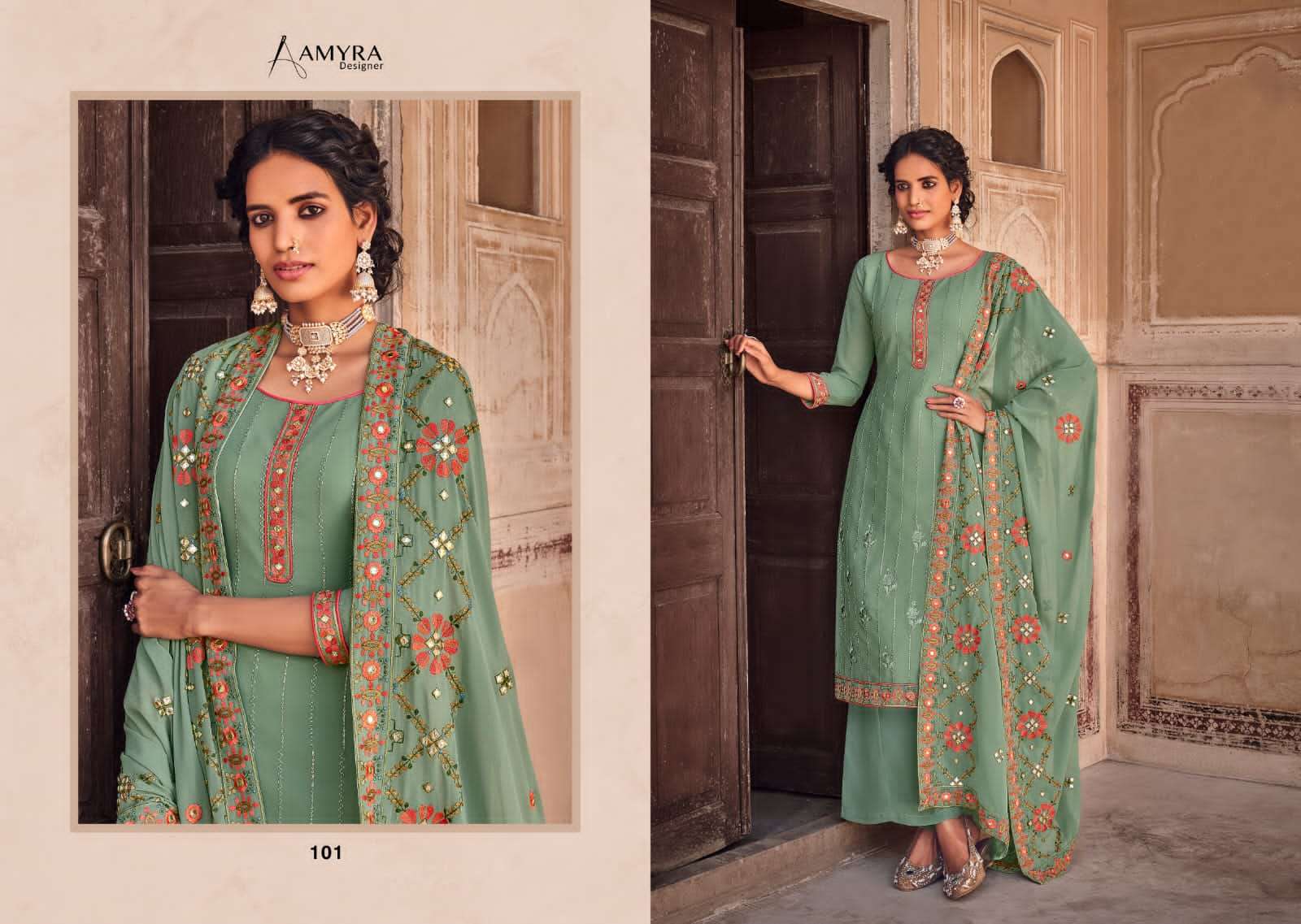 Dream By Amyra Designer 101 To 104 Series Beautiful Suits Colorful Stylish Fancy Casual Wear & Ethnic Wear Heavy Georgette Embroidered Dresses At Wholesale Price